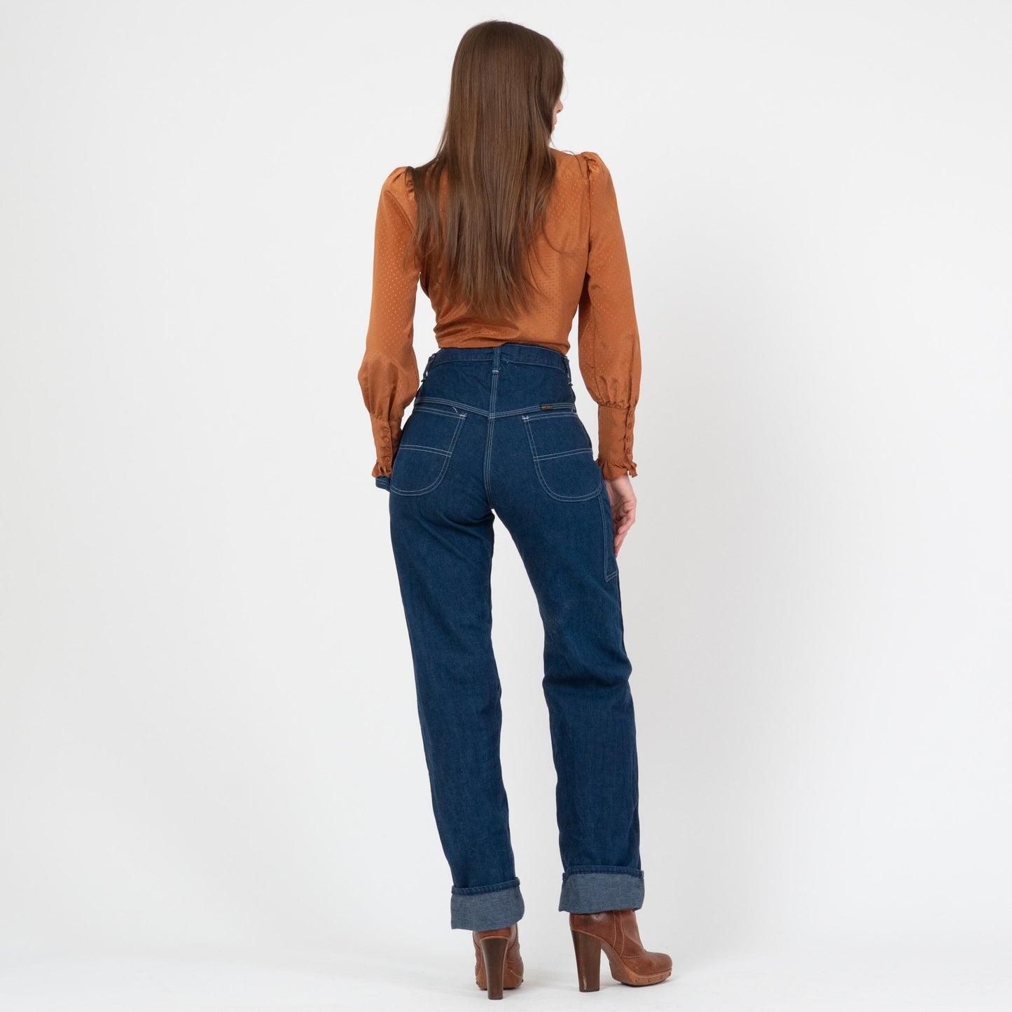 Vintage 70s Dee Cee Dark Wash Carpenter Jeans - Small, 27" Waist | High Waisted Denim Straight Leg Western Jeans