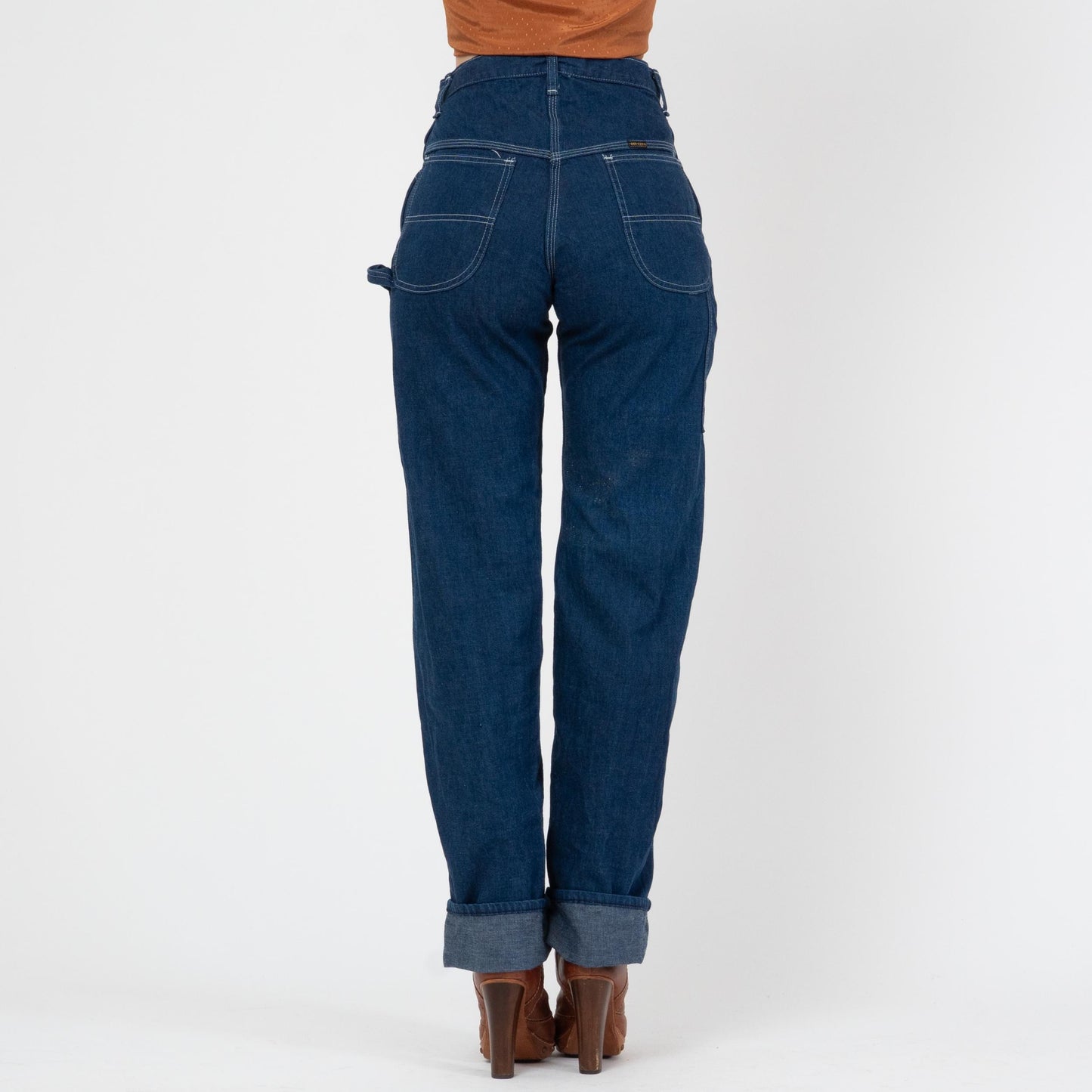 Vintage 70s Dee Cee Dark Wash Carpenter Jeans - Small, 27" Waist | High Waisted Denim Straight Leg Western Jeans