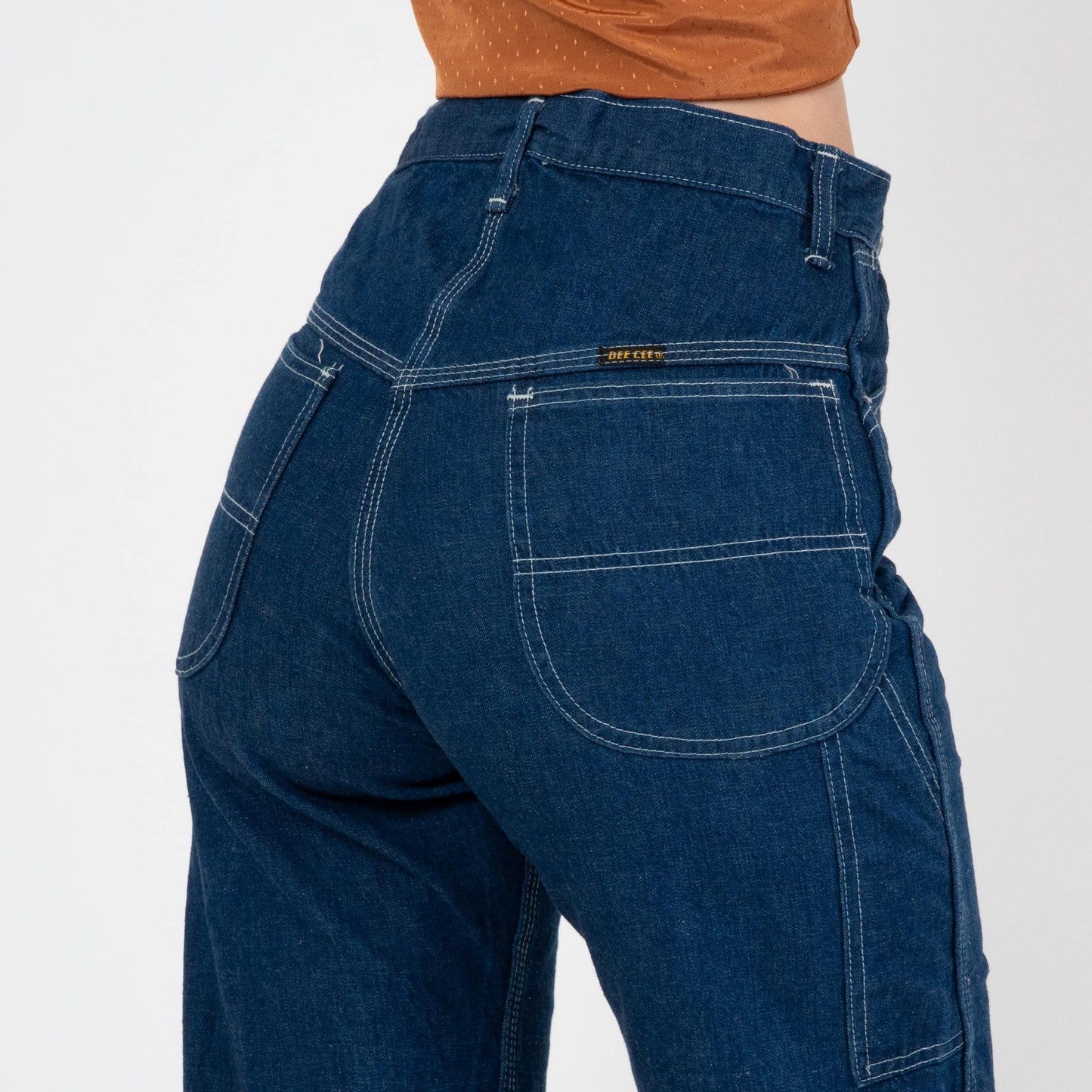 Vintage 70s Dee Cee Dark Wash Carpenter Jeans - Small, 27" Waist | High Waisted Denim Straight Leg Western Jeans