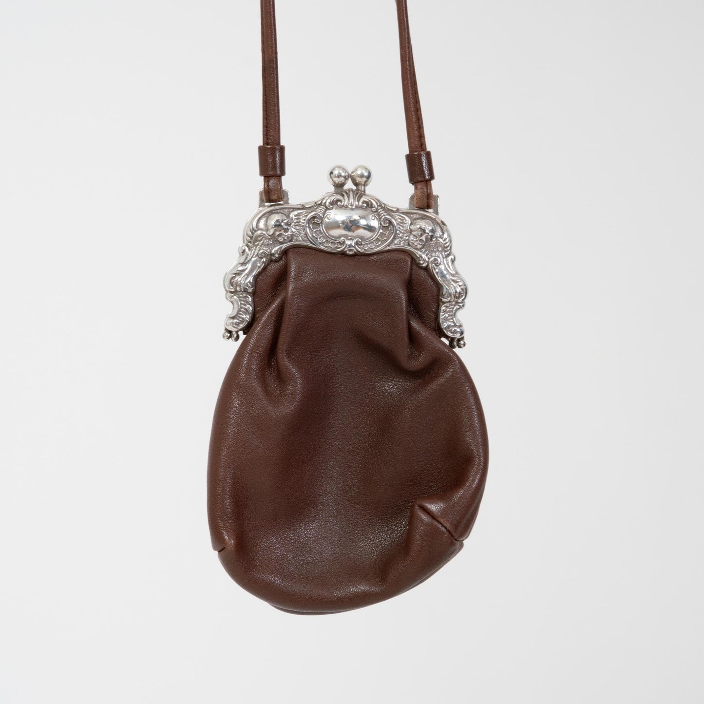 Vintage 90s Brighton Leather Kisslock Crossbody Bag | Boho Art Nouveau Mini Purse