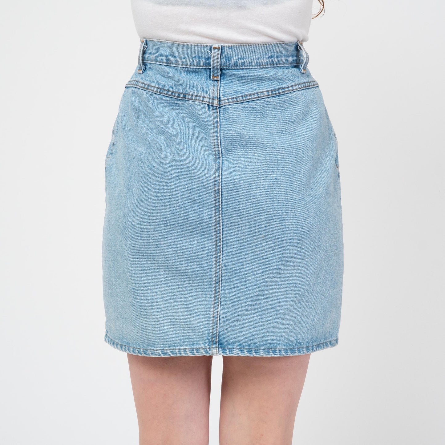Vintage 90s Denim Button Front Mini Skirt - Medium, 29" Waist | High Waisted Blue Jean Skirt