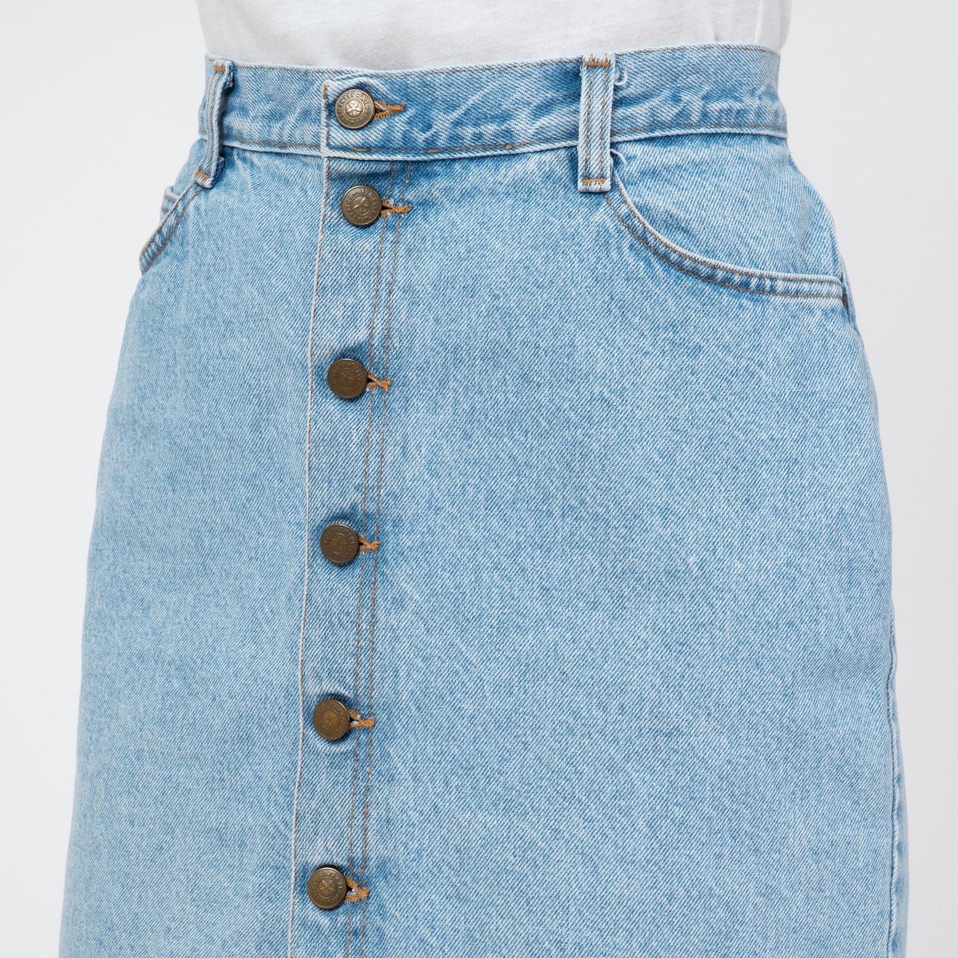 Vintage 90s Denim Button Front Mini Skirt - Medium, 29" Waist | High Waisted Blue Jean Skirt
