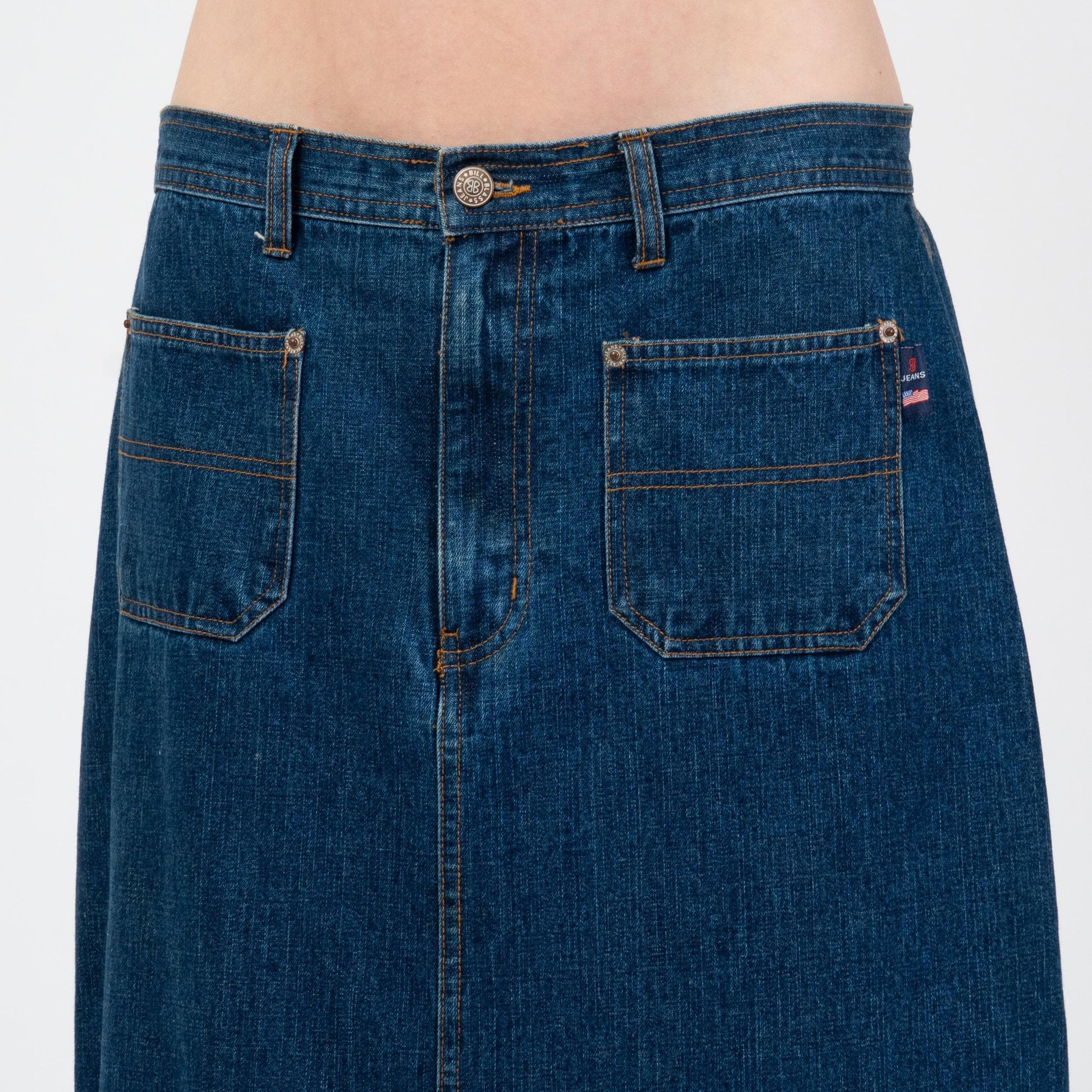 Vintage 90s Dark Wash Denim Maxi Skirt - Medium | Mid Rise Long Jean Skirt