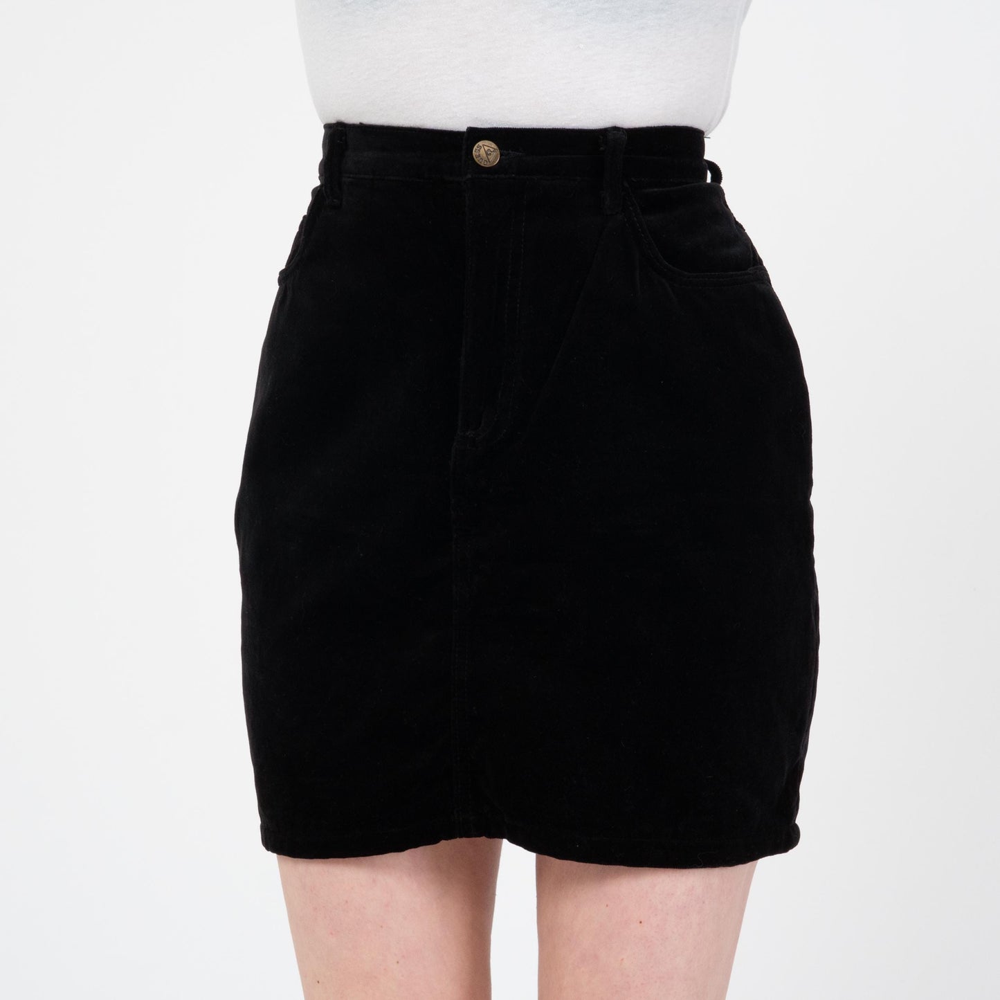 Vintage 90s Guess Black Velvet Mini Skirt - Medium | High Waisted Grunge Miniskirt