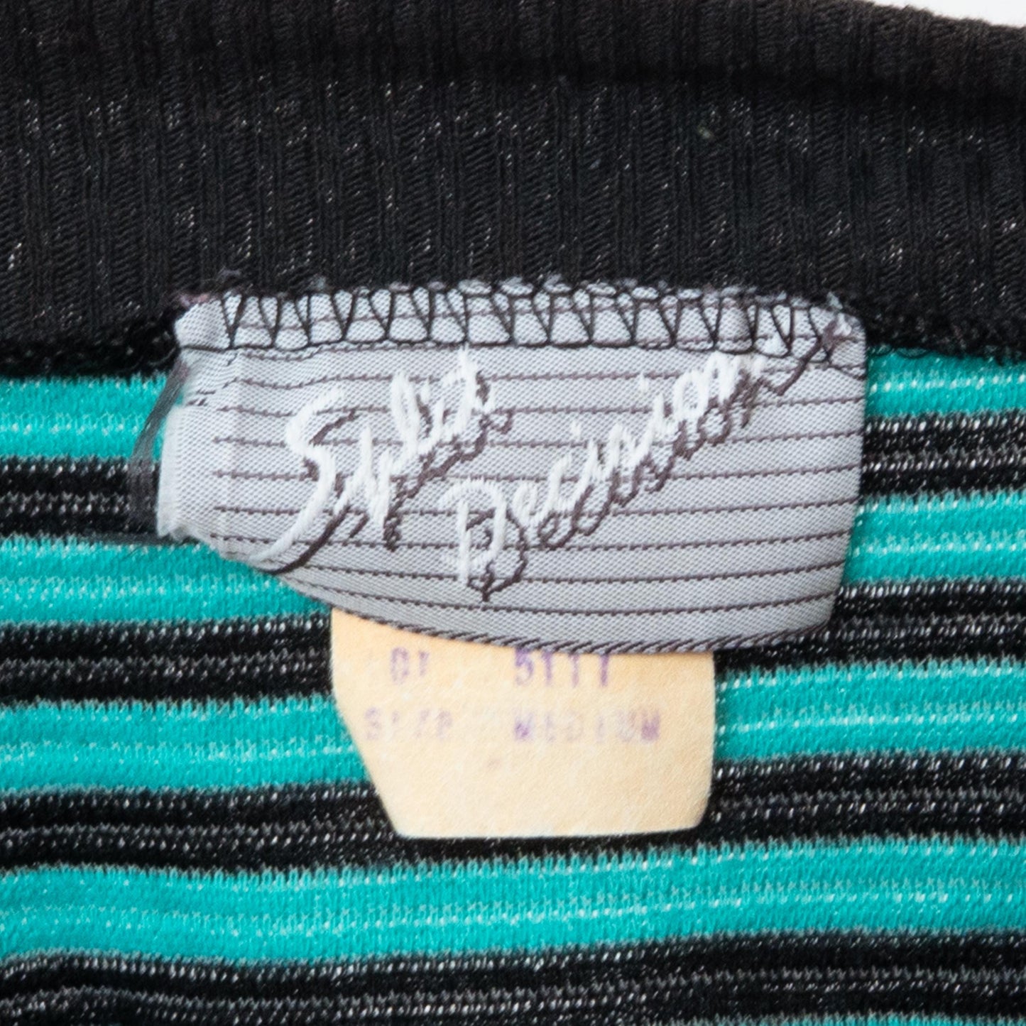 Vintage 80s Black & Teal Striped Mockneck Top - Medium | Dolman Sleeve Pullover Shirt