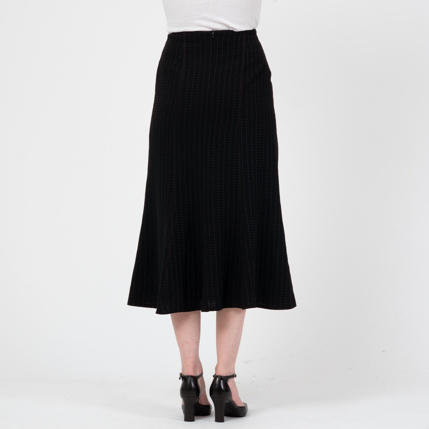 Vintage 90s Black & White Midi Trumpet Skirt - Small | Boho A Line Dash Print Long Skirt