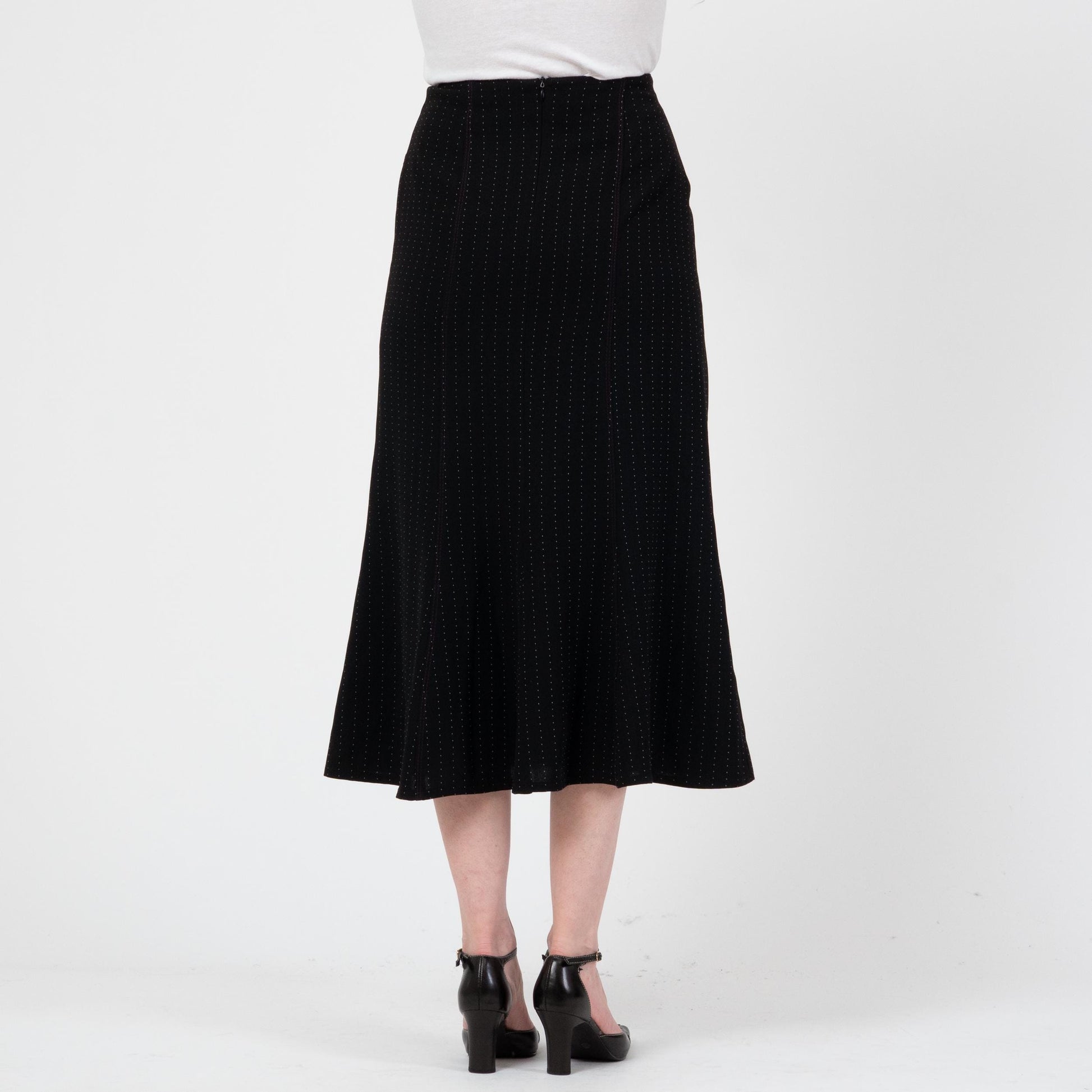 Vintage 90s Black & White Midi Trumpet Skirt - Small | Boho A Line Dash Print Long Skirt