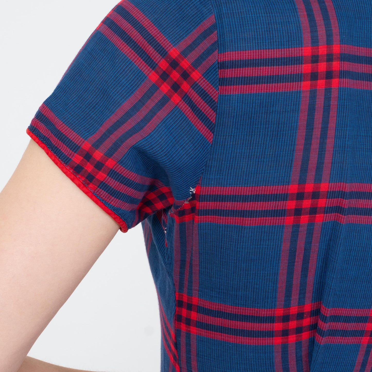 Vintage 40s 50s Blue & Red Plaid Shirtwaist Dress - Small | Retro Midi Fit Flare Day Dress