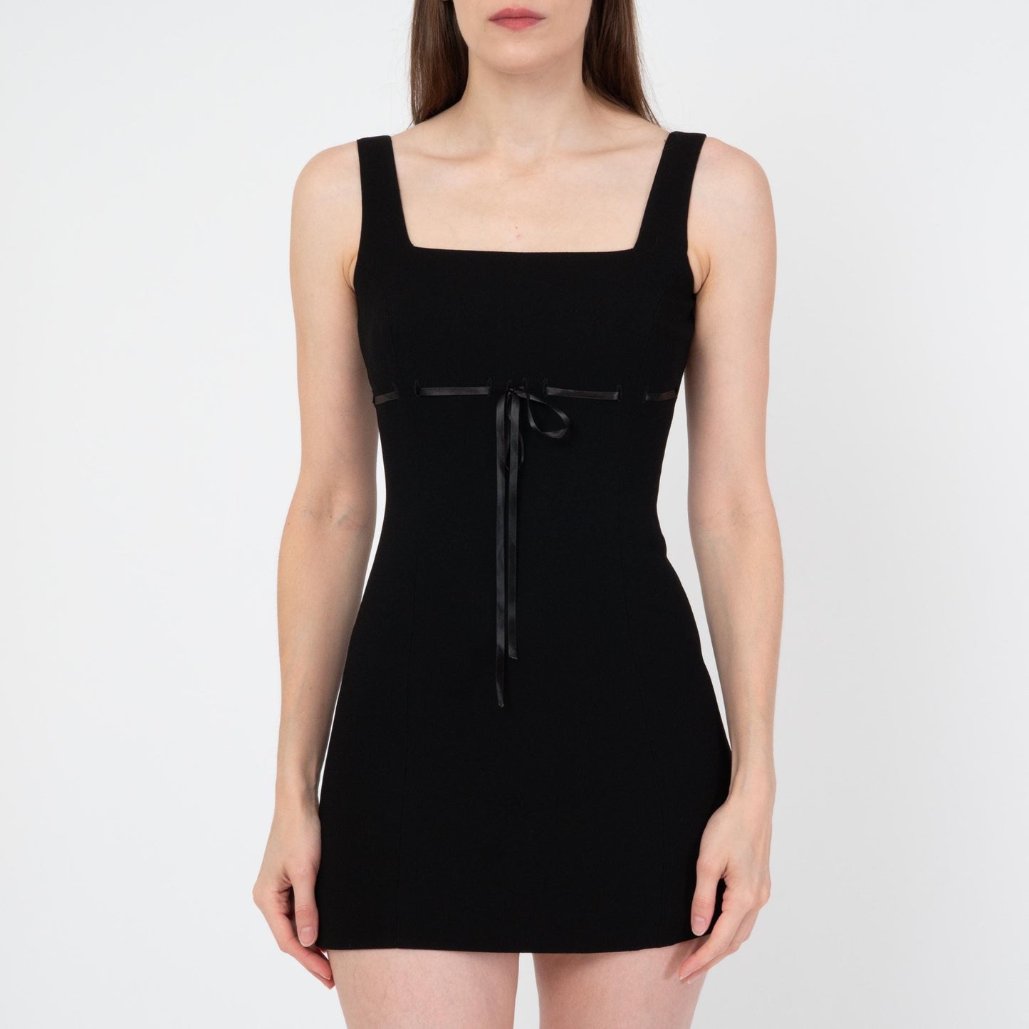 Vintage Y2K Bebe Black Mini Party Dress - Extra Small | Sleeveless Satin Tie Bodycon LBD