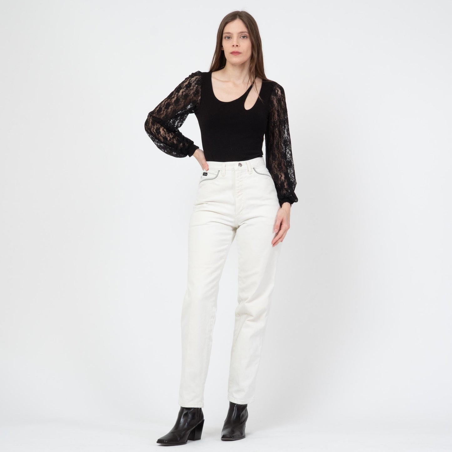 Vintage 80s Wrangler Silver Lake White Western Jeans - Small, 26" Waist | High Waisted Yoke Trim Slim Leg Jeans