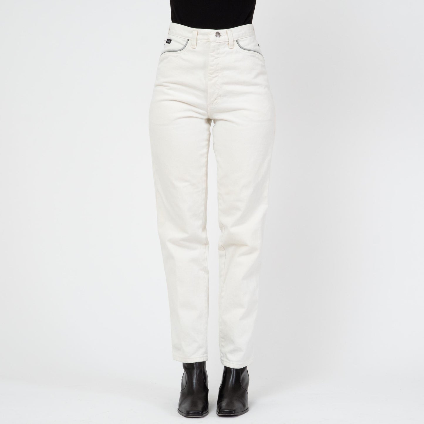 Vintage 80s Wrangler Silver Lake White Western Jeans - Small, 26" Waist | High Waisted Yoke Trim Slim Leg Jeans