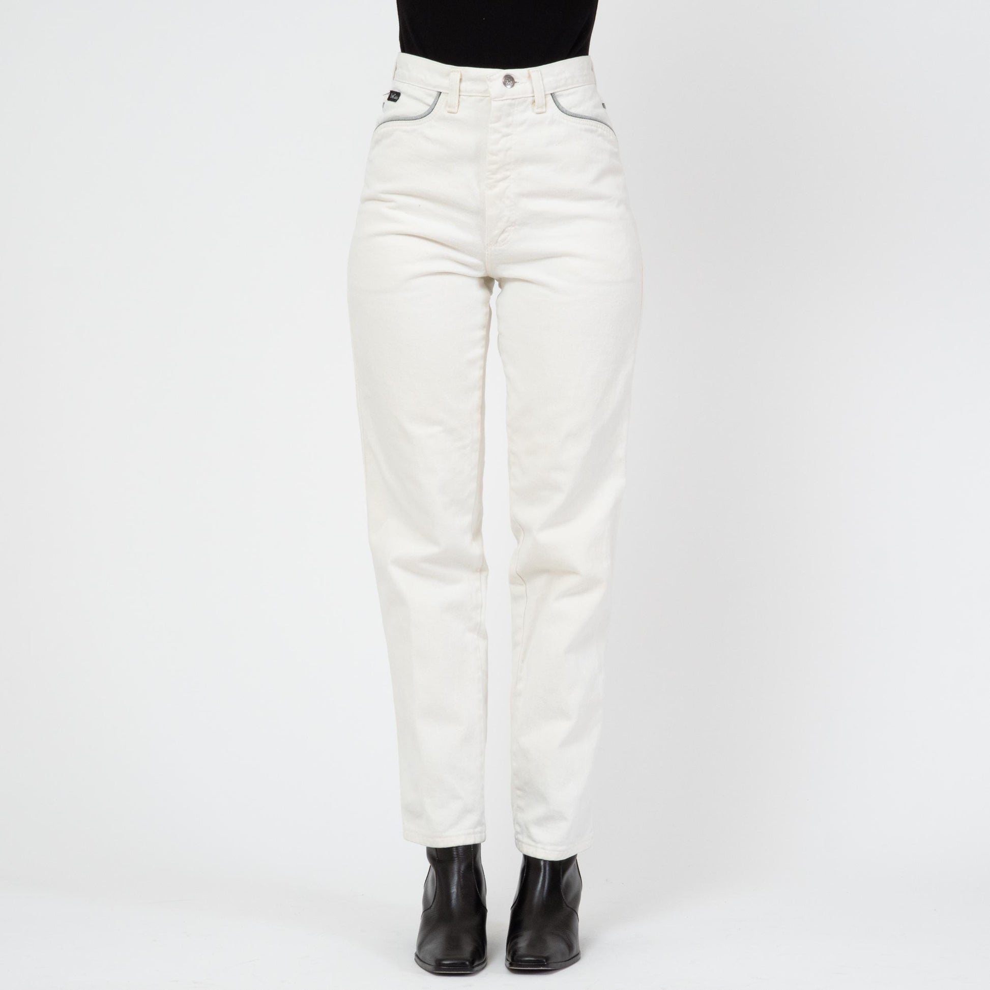 Vintage 80s Wrangler Silver Lake White Western Jeans - Small, 26" Waist | High Waisted Yoke Trim Slim Leg Jeans