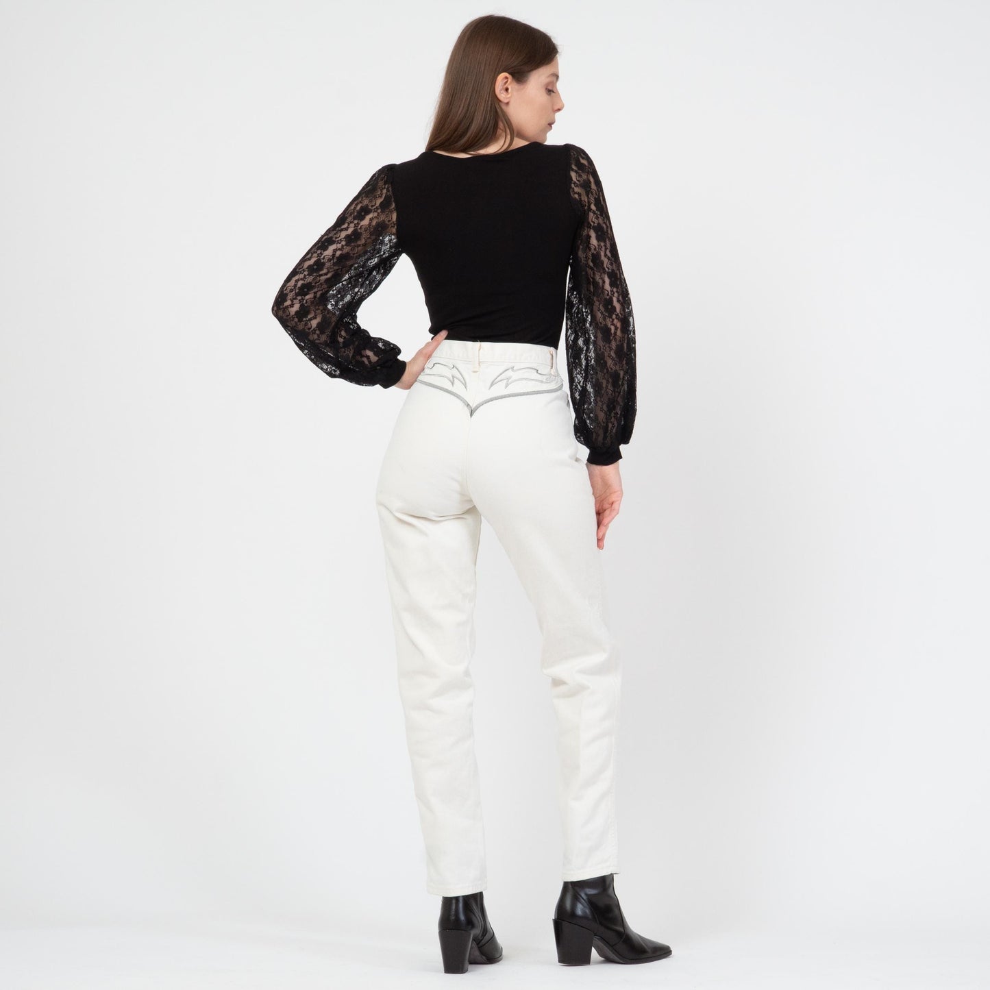 Vintage 80s Wrangler Silver Lake White Western Jeans - Small, 26" Waist | High Waisted Yoke Trim Slim Leg Jeans