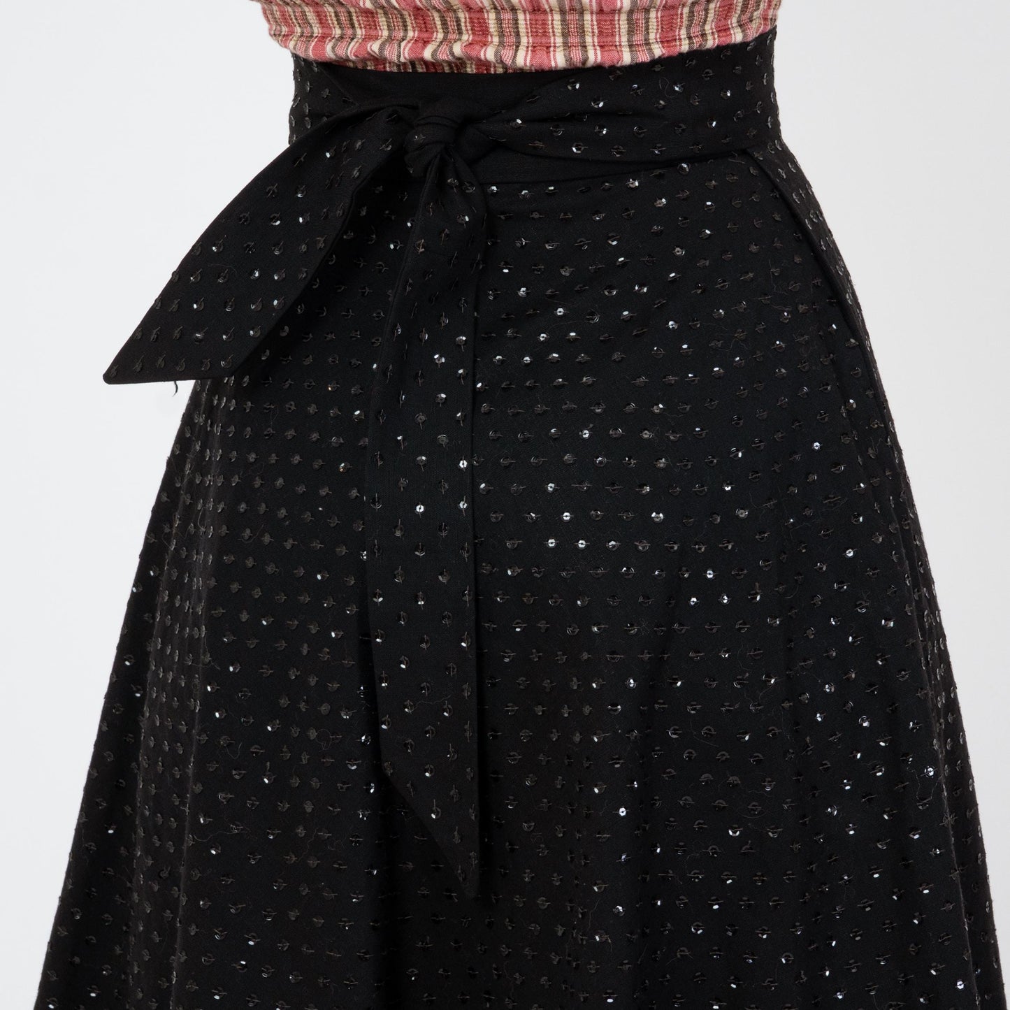 Vintage 50s Mexican Black Sequin Midi Skirt - Extra Small, 24" Waist | 1950s Teresa Taxco High Waisted Wrap Swing Skirt