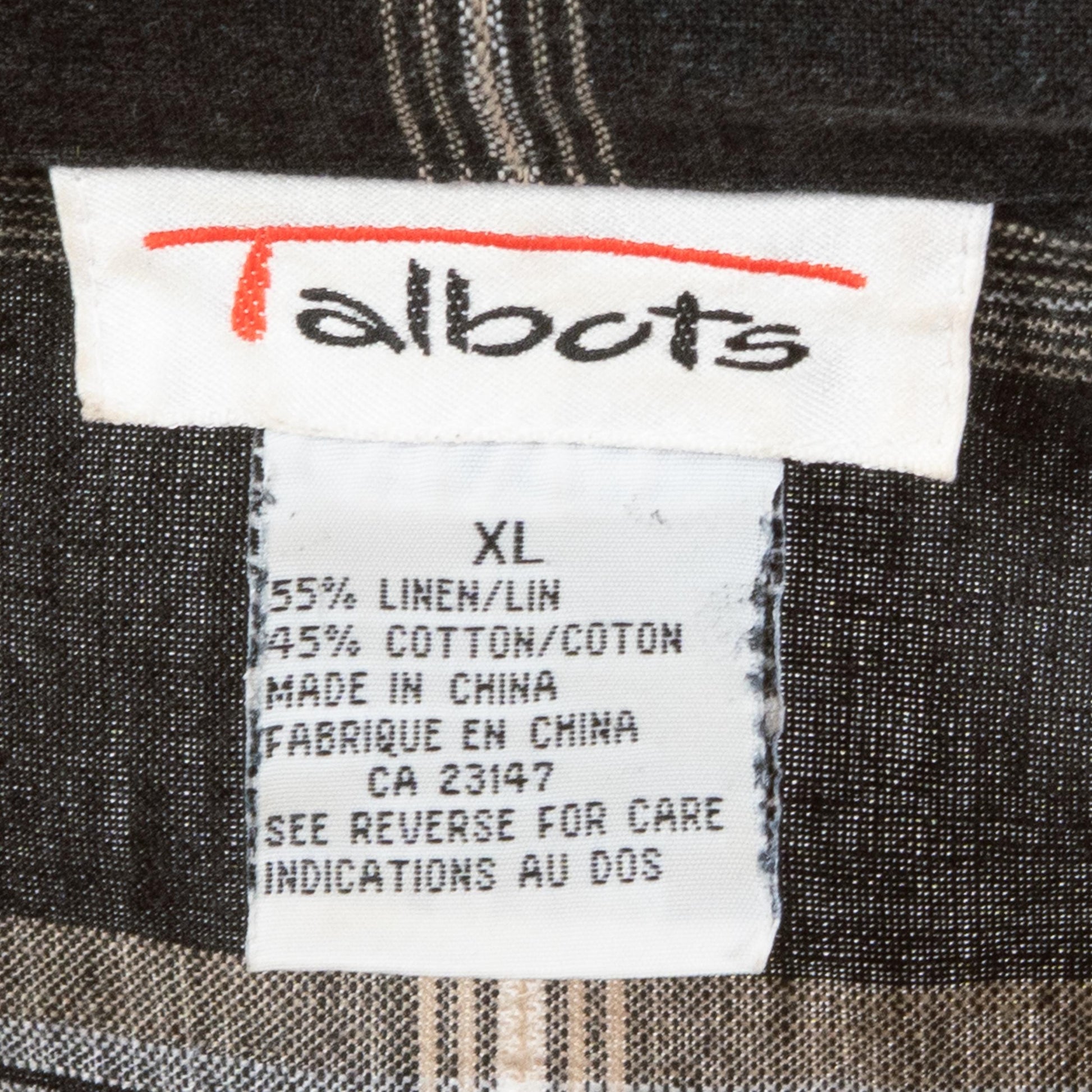 Vintage 90s Black & White Plaid Linen Shirt - Extra Large | Long Sleeve Collared Top