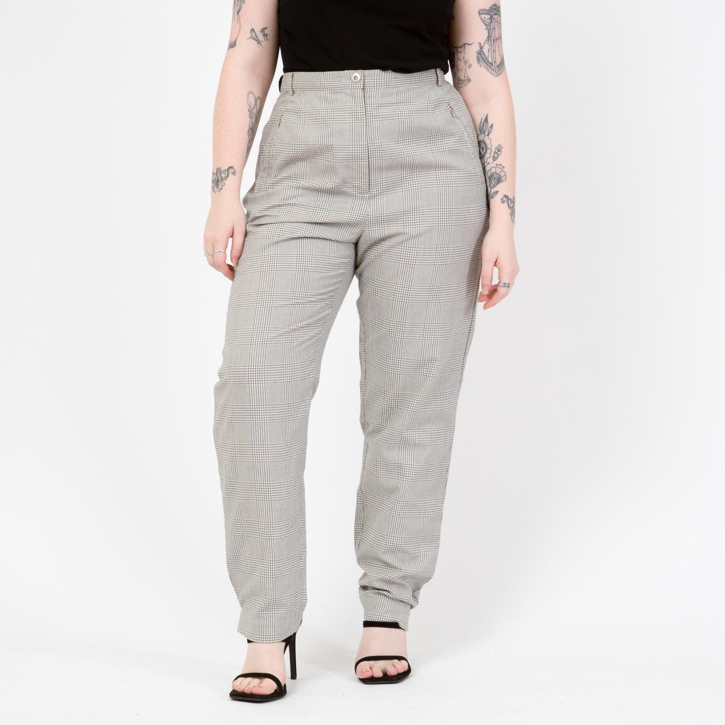 Vintage Y2K Emanuel Ungaro Plaid Trousers - Large, 32" Waist | Black & White High Waisted Pants
