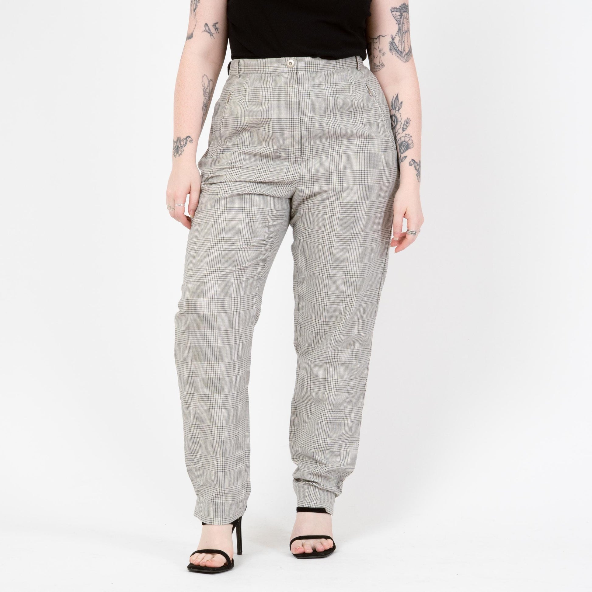 Vintage Y2K Emanuel Ungaro Plaid Trousers - Large, 32" Waist | Black & White High Waisted Pants