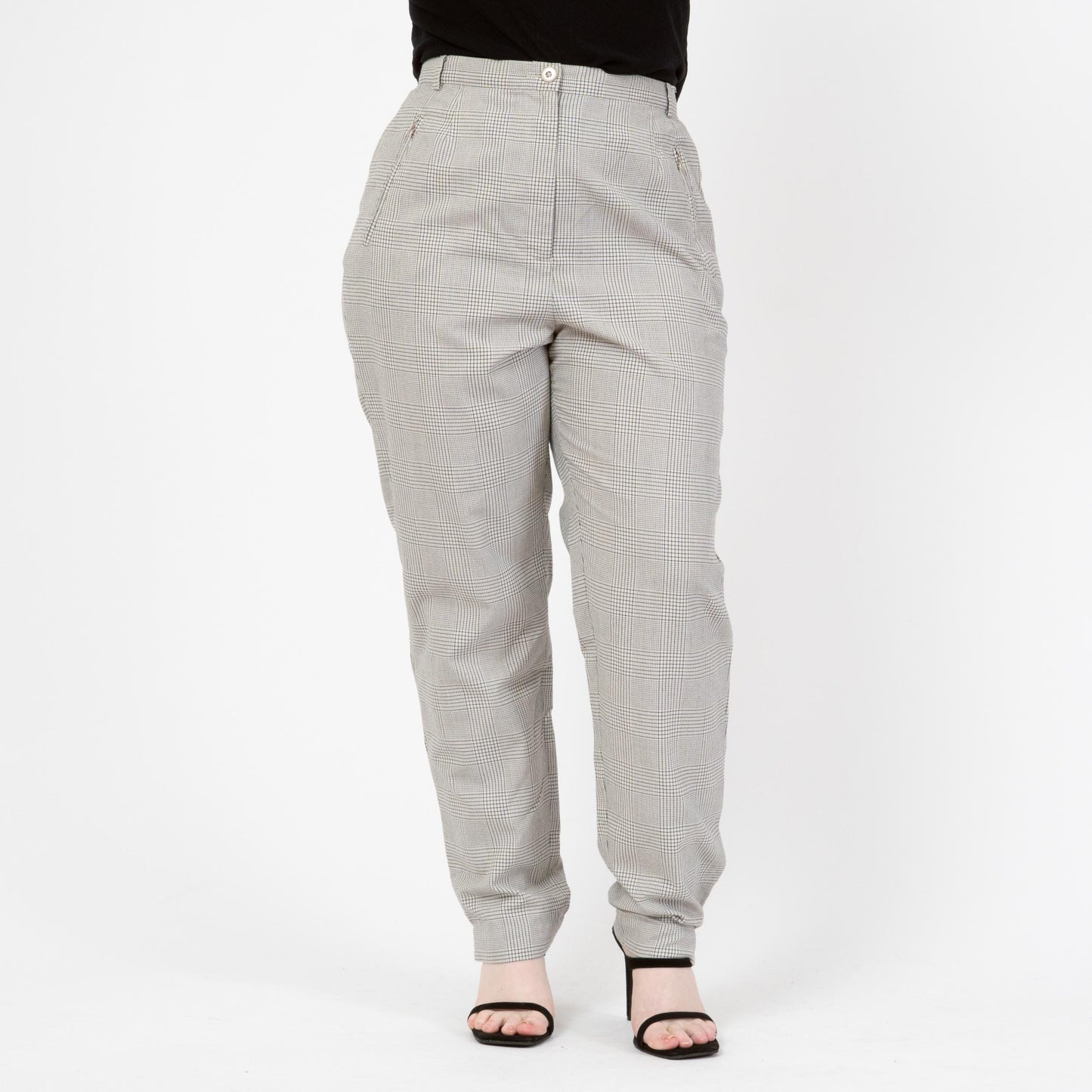 Vintage Y2K Emanuel Ungaro Plaid Trousers - Large, 32" Waist | Black & White High Waisted Pants