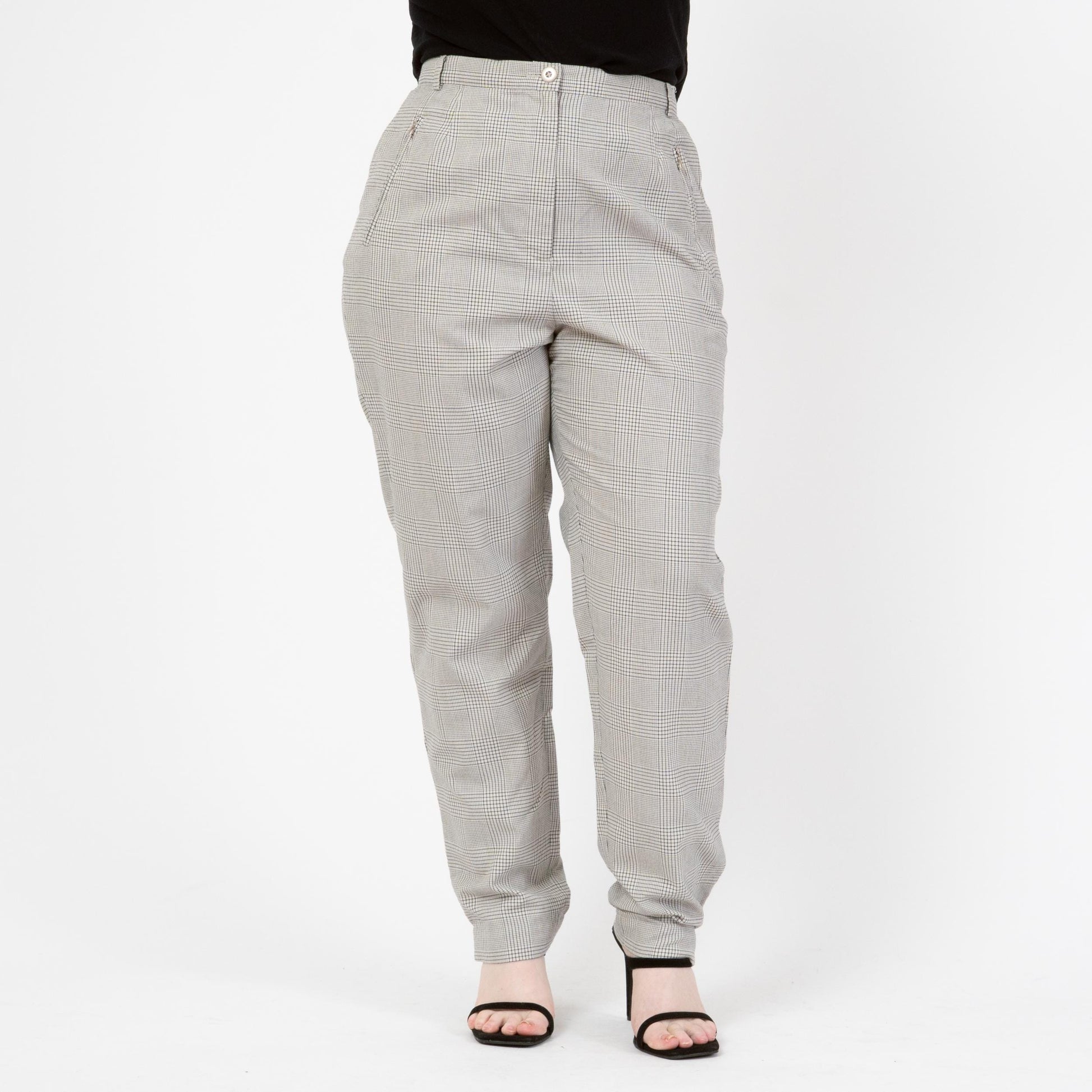 Vintage Y2K Emanuel Ungaro Plaid Trousers - Large, 32" Waist | Black & White High Waisted Pants