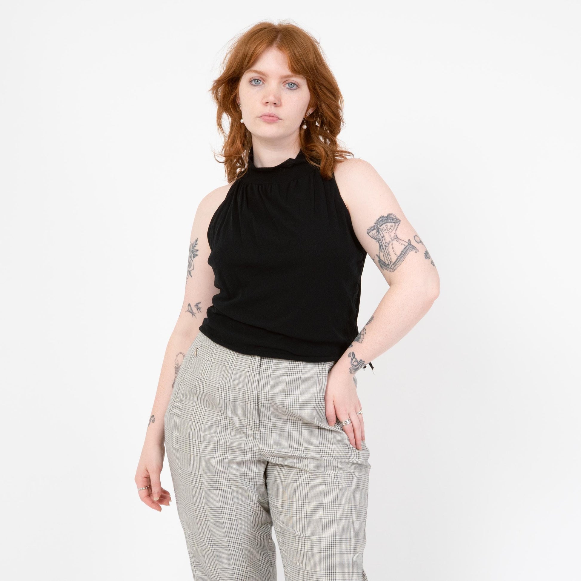 Vintage 90s Black Mesh Drawstring Waist Crop Top - Medium to Large | Minimalist Sleeveless Cropped Tank