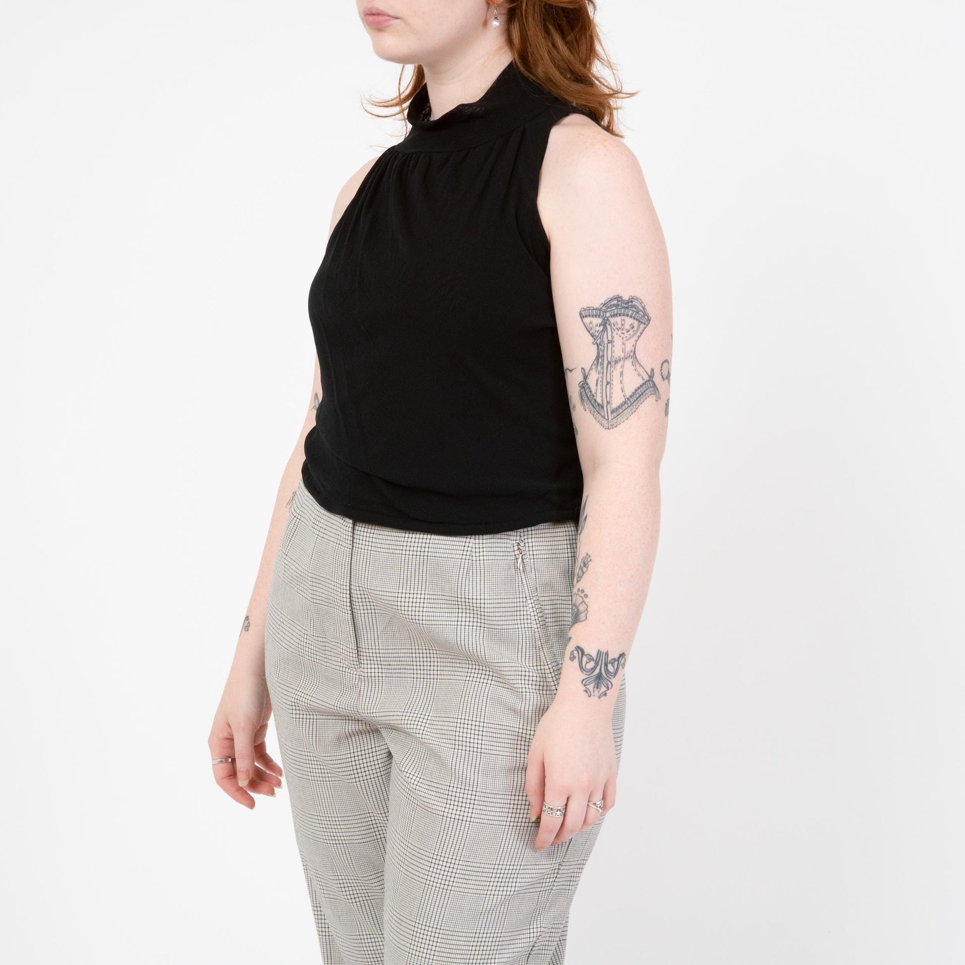 Vintage 90s Black Mesh Drawstring Waist Crop Top - Medium to Large | Minimalist Sleeveless Cropped Tank
