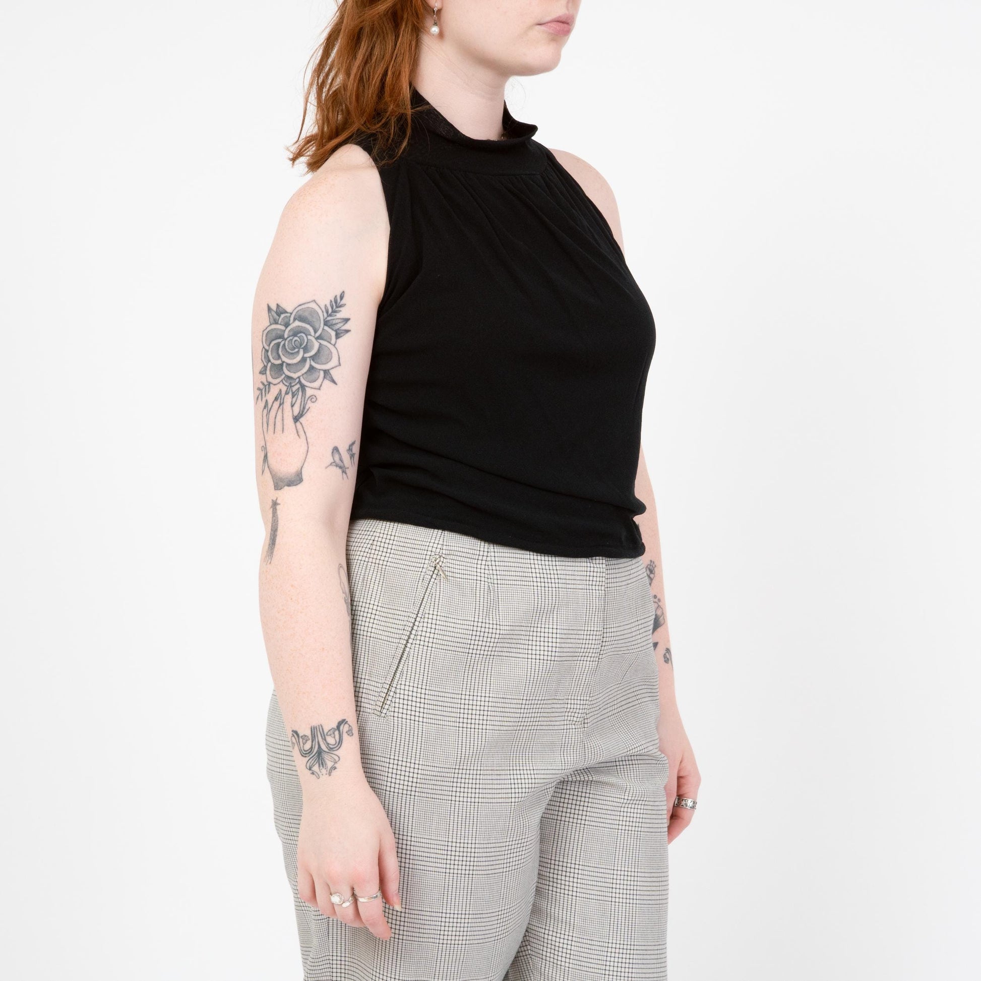 Vintage 90s Black Mesh Drawstring Waist Crop Top - Medium to Large | Minimalist Sleeveless Cropped Tank