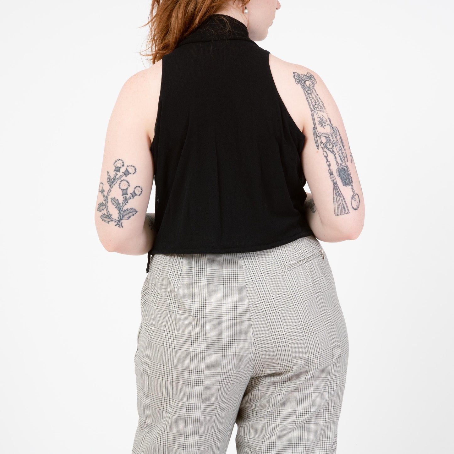 Vintage 90s Black Mesh Drawstring Waist Crop Top - Medium to Large | Minimalist Sleeveless Cropped Tank