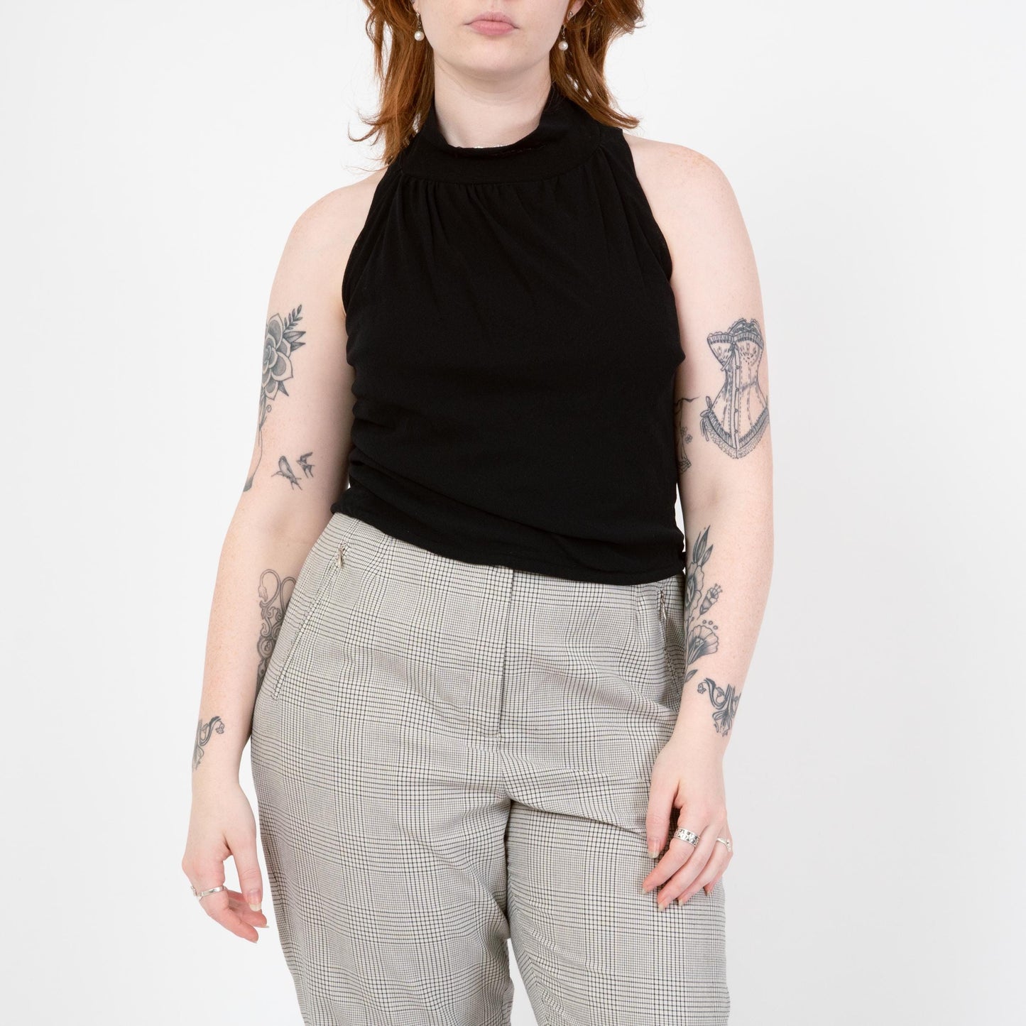 Vintage 90s Black Mesh Drawstring Waist Crop Top - Medium to Large | Minimalist Sleeveless Cropped Tank