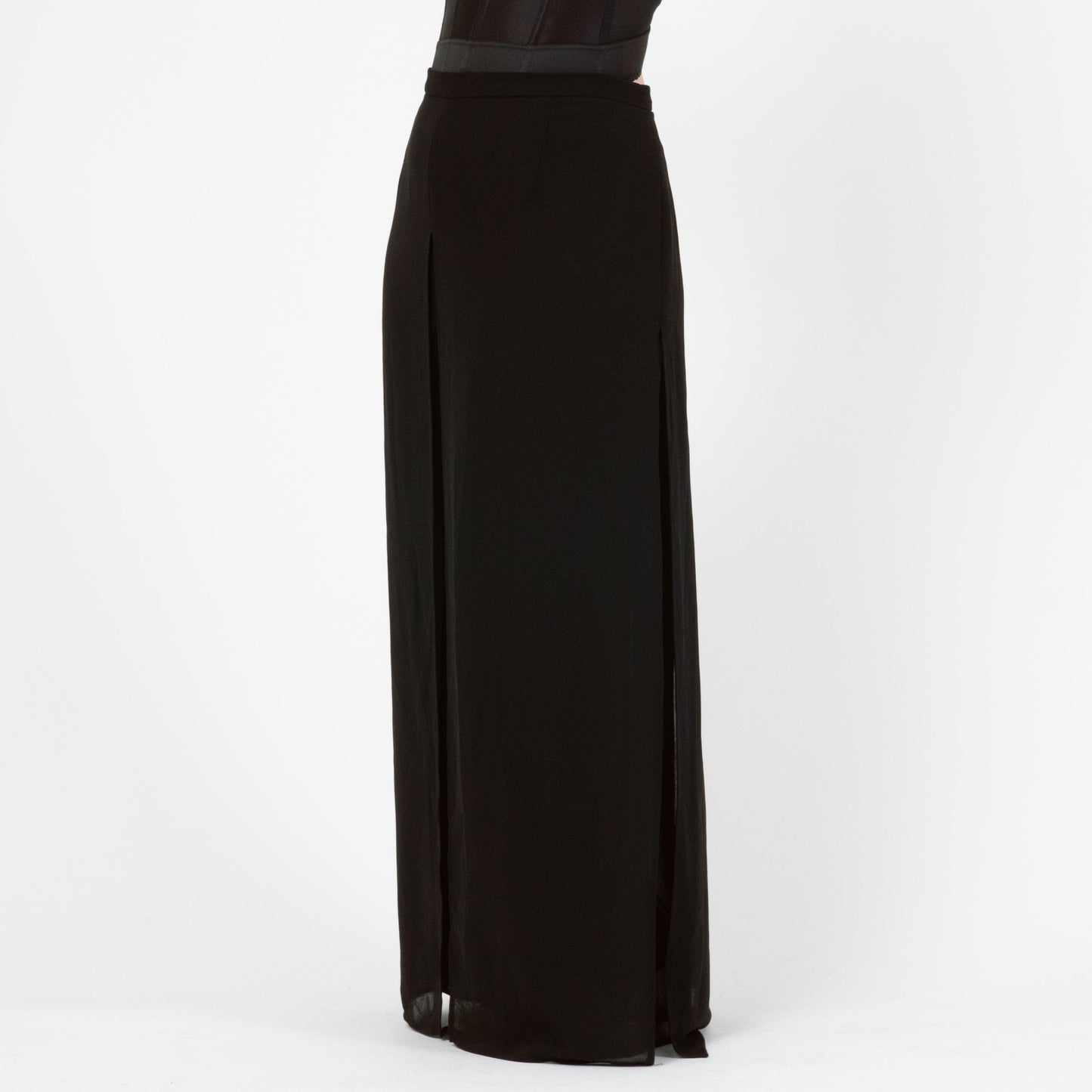 Vintage 90s Black Chiffon Sheer Illusion Pants - Extra Large | High Waisted Wide Leg Formal Palazzo Trousers