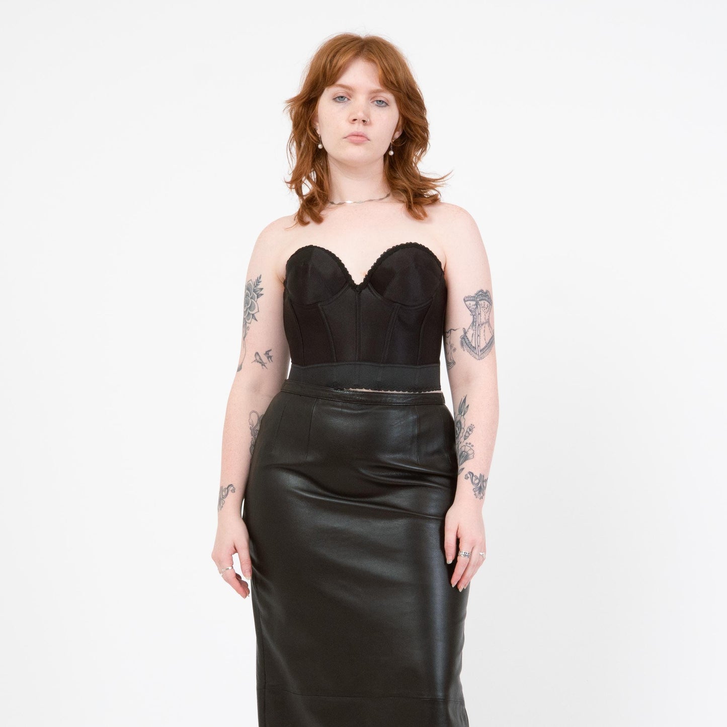 Vintage 80s Black Satin Bustier - 36B | Strapless Corset Longline Bra Pin Up Lingerie Top