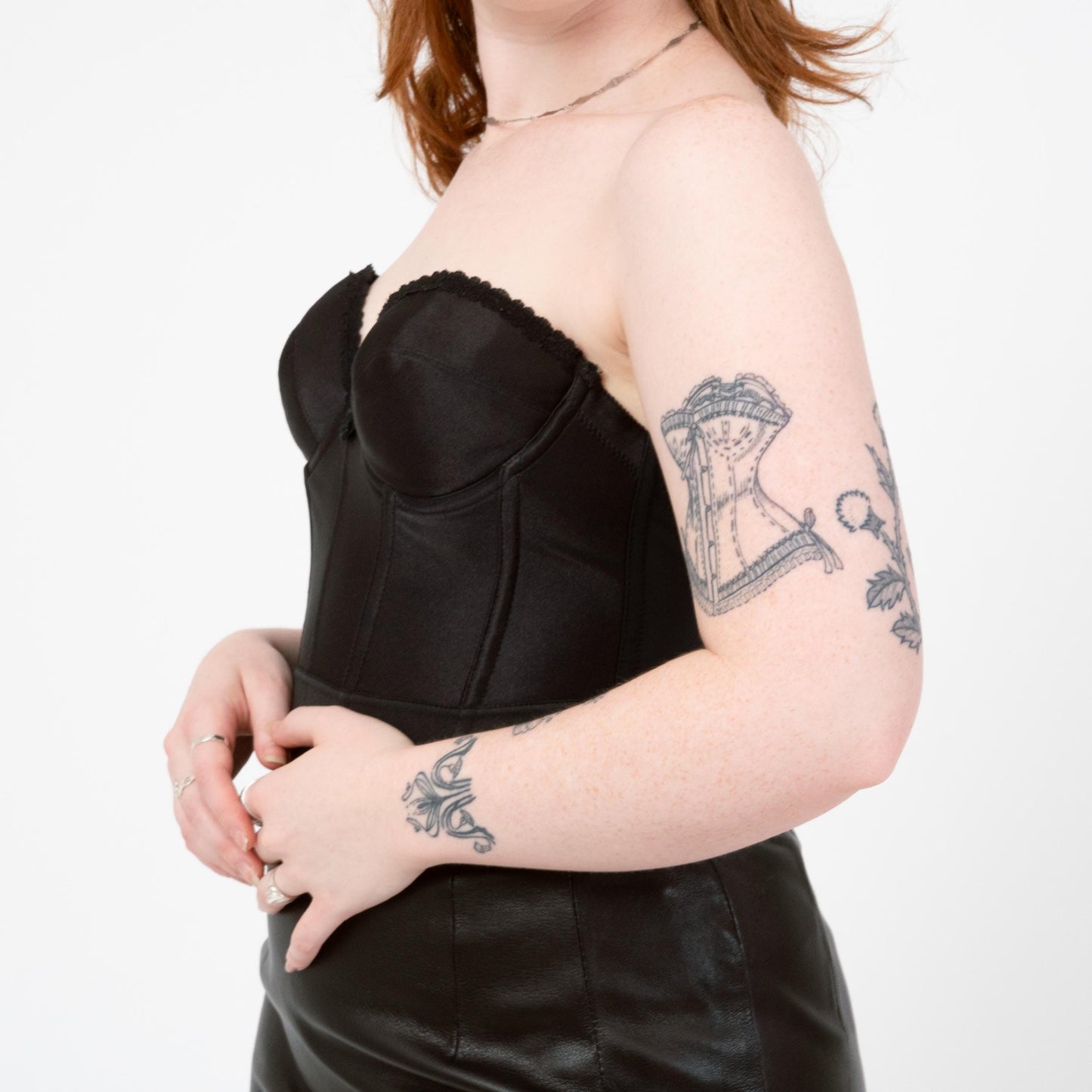 Vintage 80s Black Satin Bustier - 36B | Strapless Corset Longline Bra Pin Up Lingerie Top