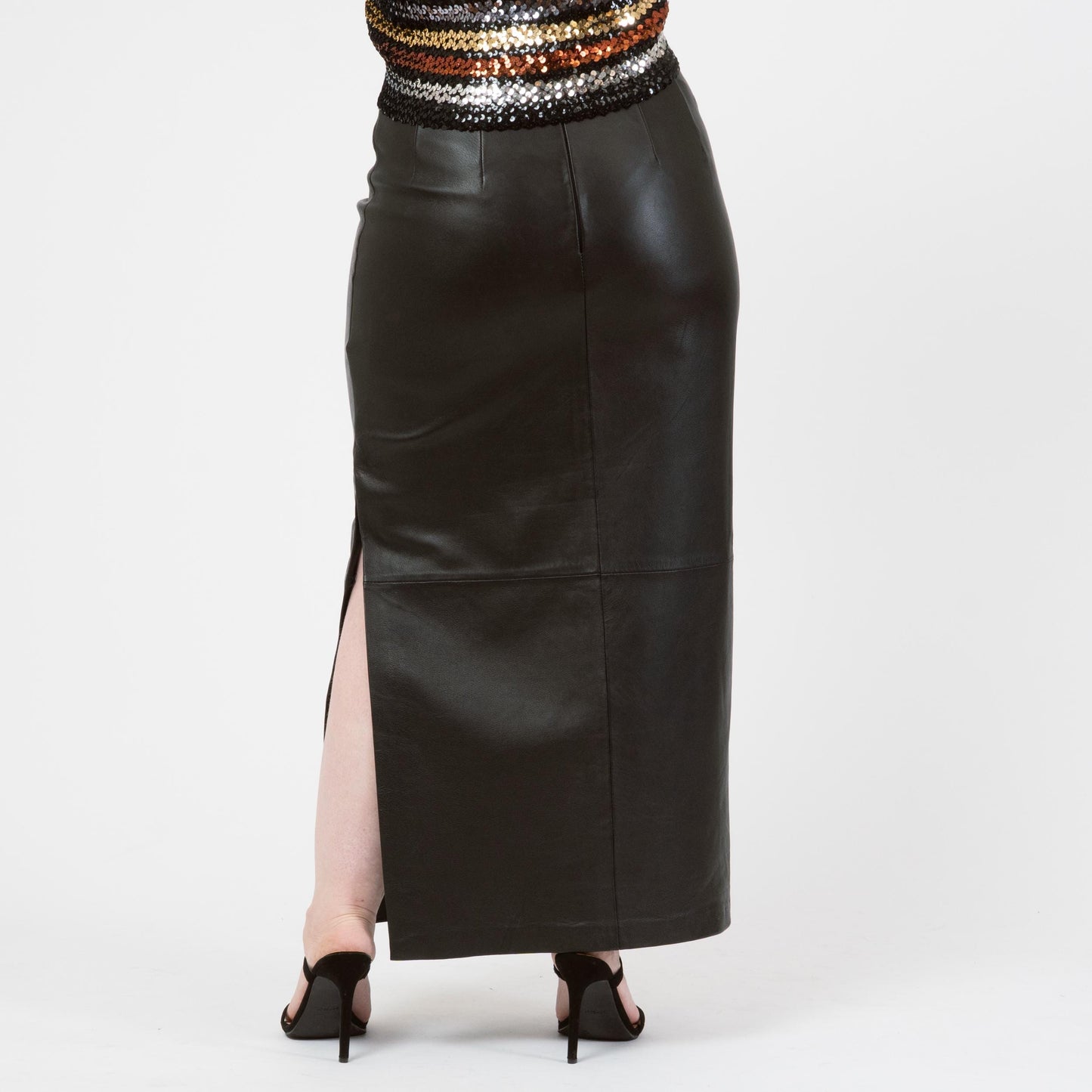 Vintage Y2K Black Leather Side Slit Maxi Skirt - Medium, 31" Waist | High Waisted Long Skirt