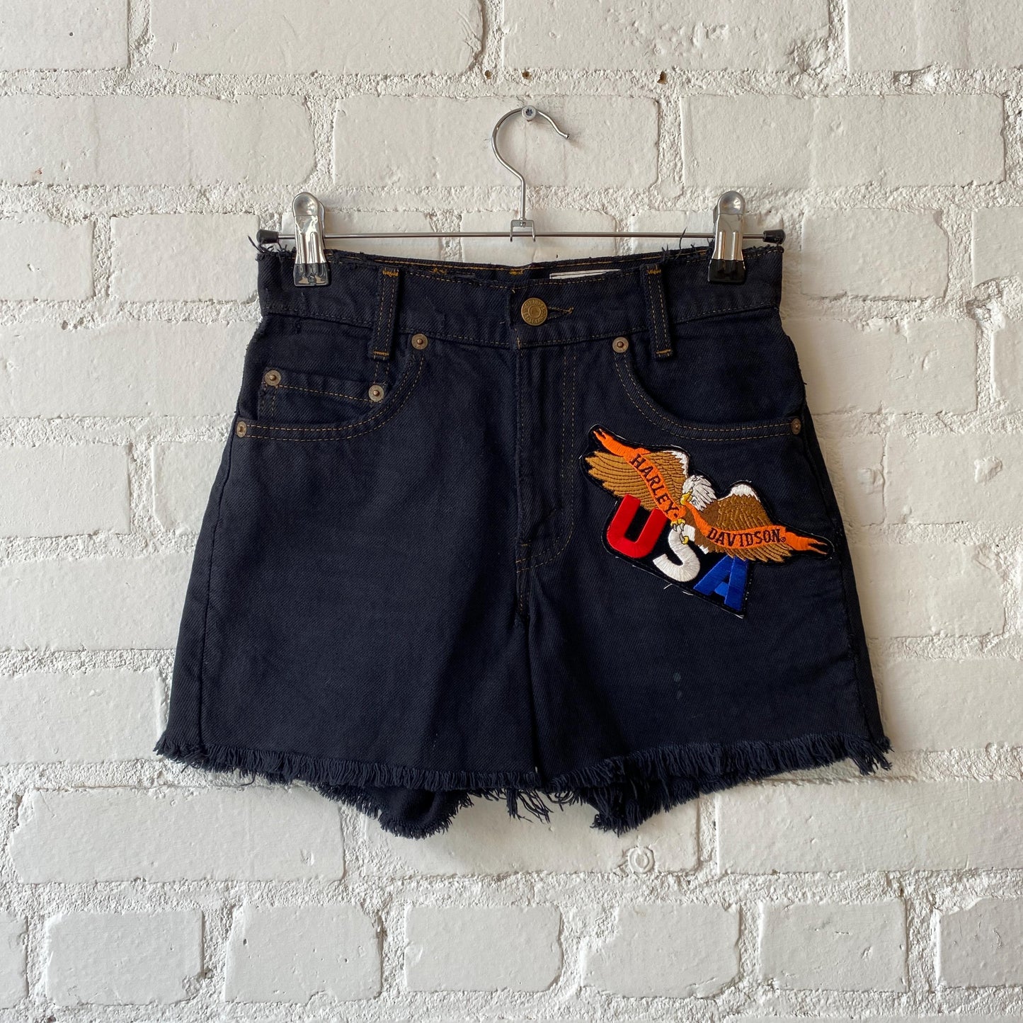 Vintage 90s Levi's Harley Davidson Black Jean Shorts - Girl's Large | Denim Cutoffs