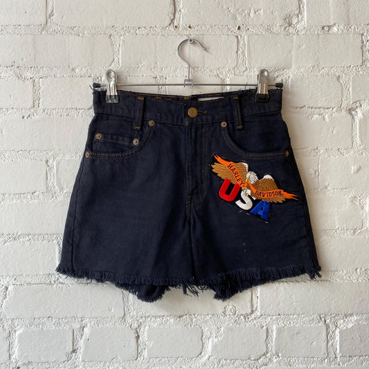 Vintage 90s Levi's Harley Davidson Black Jean Shorts - Girl's Large | Denim Cutoffs