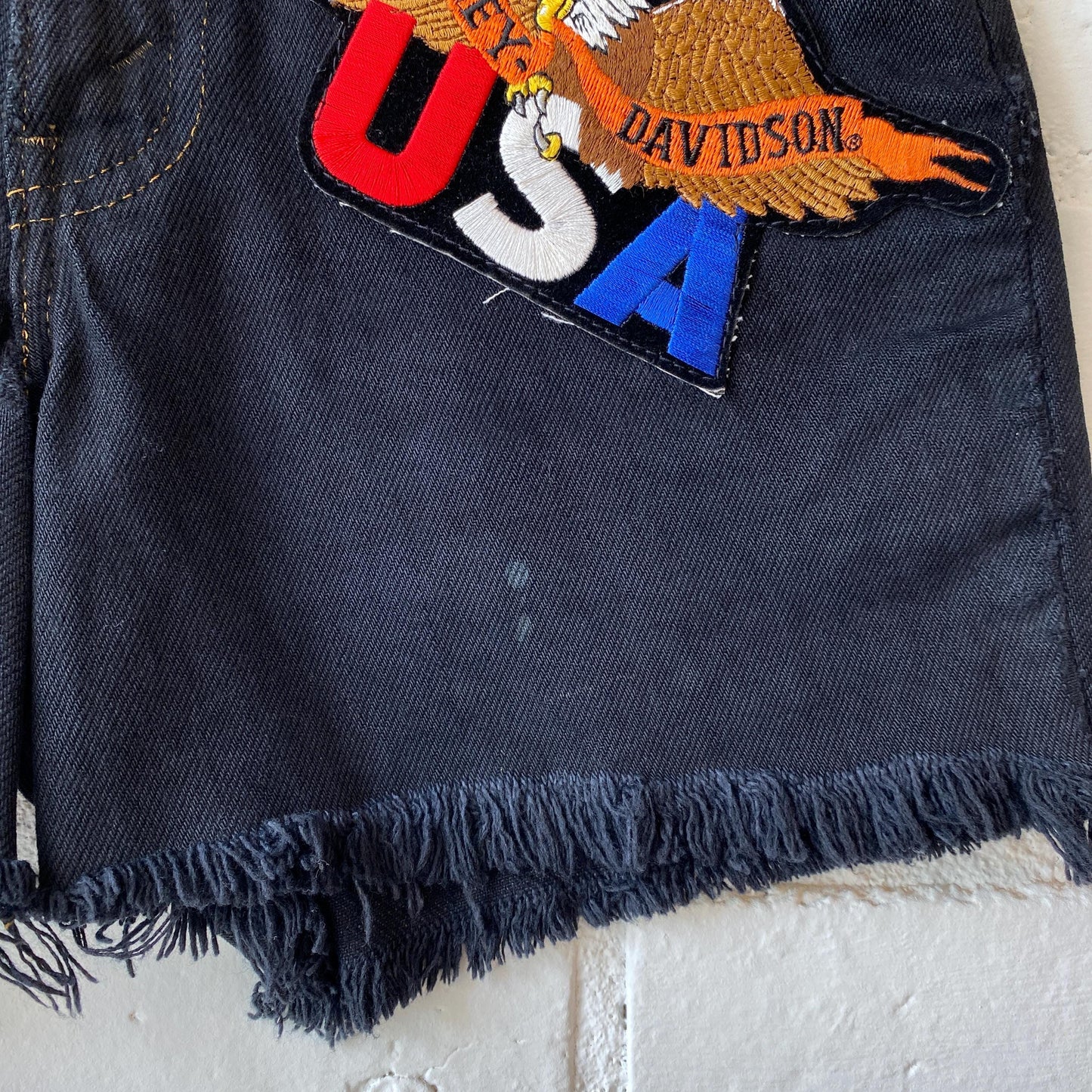 Vintage 90s Levi's Harley Davidson Black Jean Shorts - Girl's Large | Denim Cutoffs