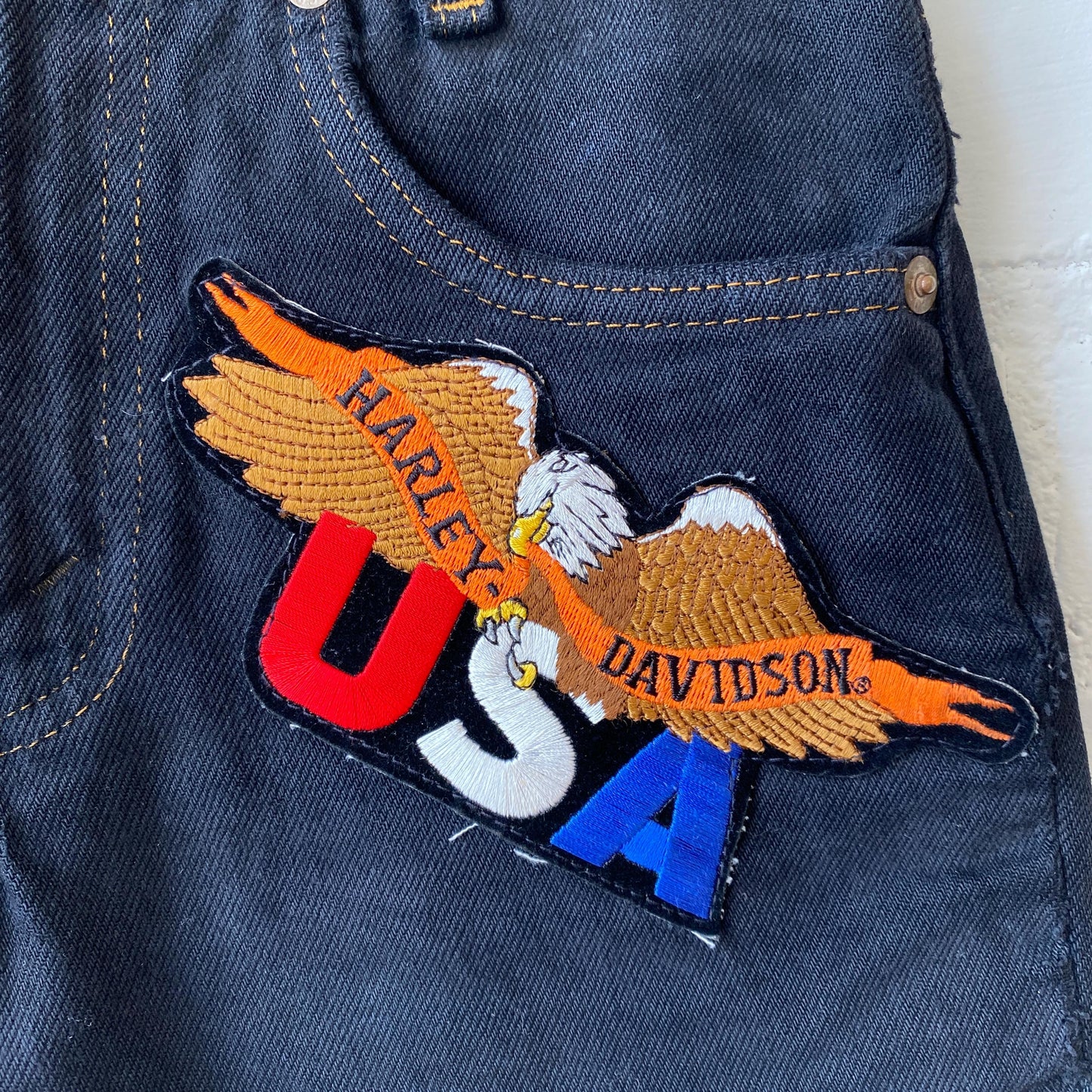 Vintage 90s Levi's Harley Davidson Black Jean Shorts - Girl's Large | Denim Cutoffs