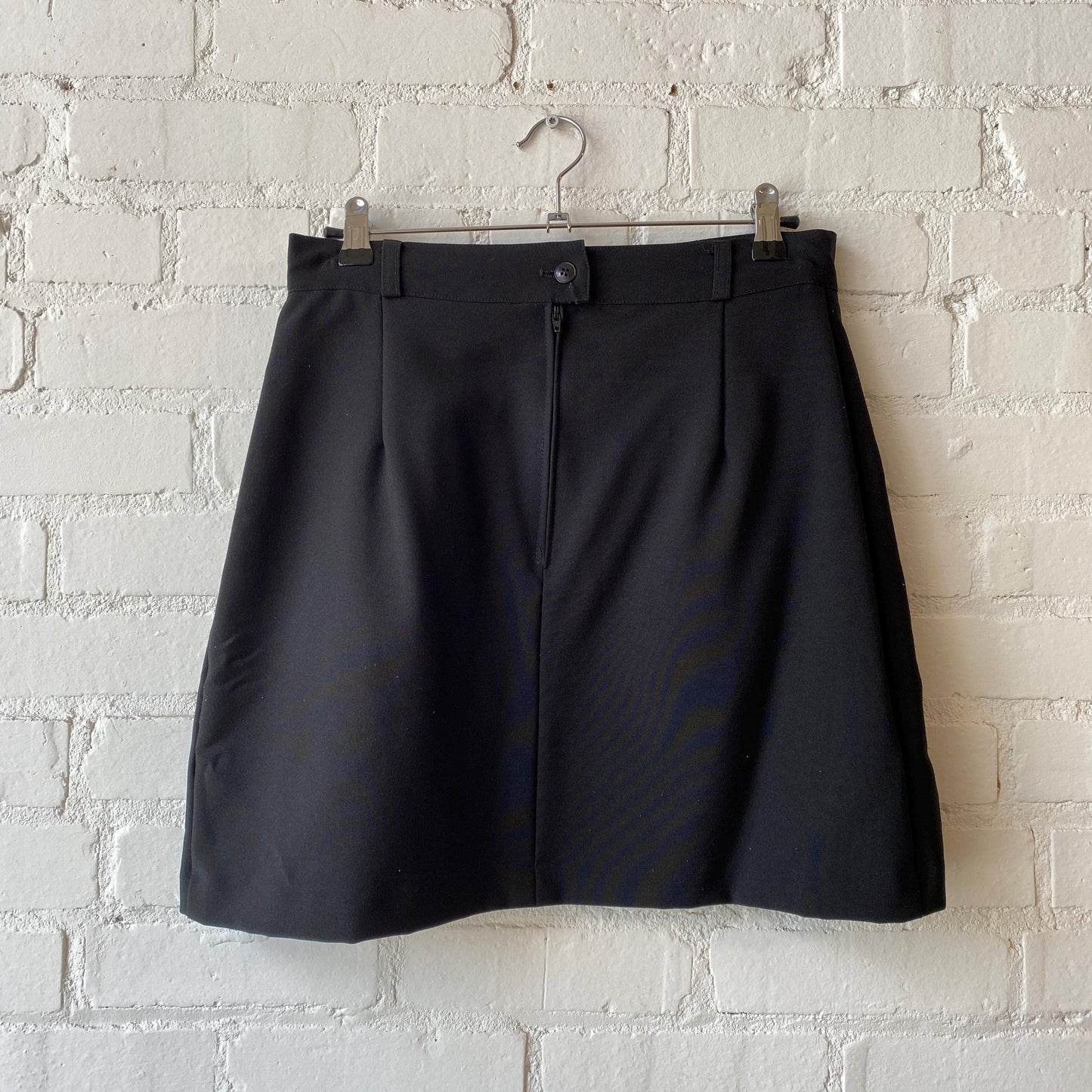 Vintage 90s Black Zipper Mini Skirt - Medium | High Waisted A Line Miniskirt