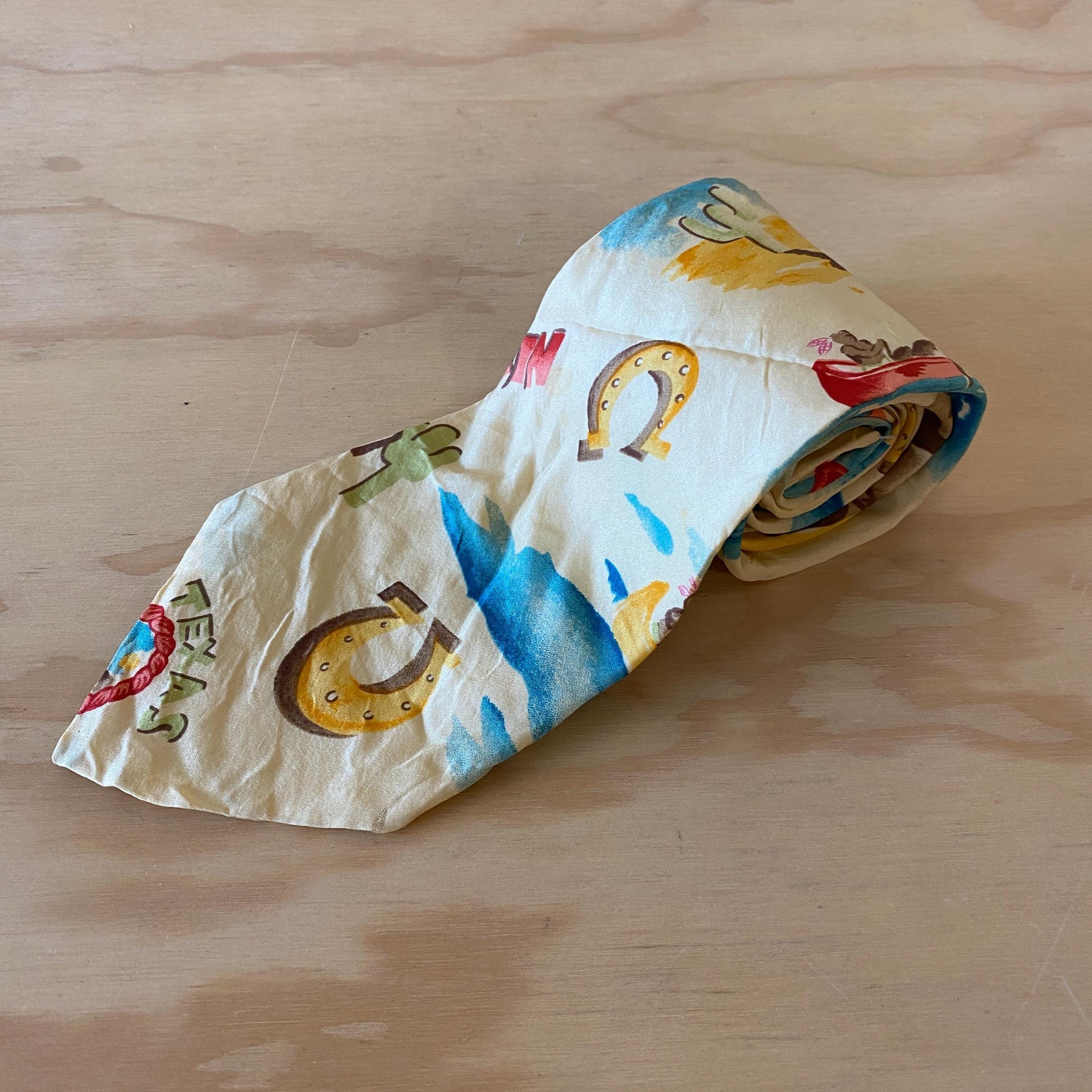 Vintage 90s Texas Cowboy Print Silk Necktie
