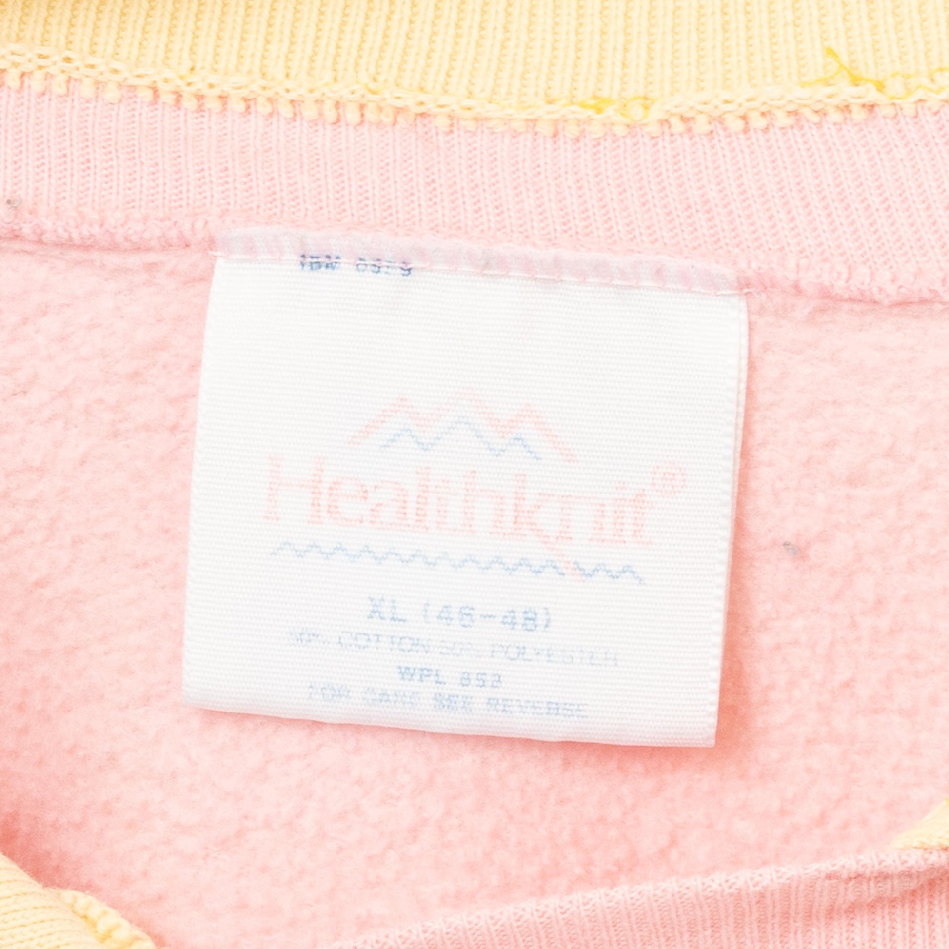 Vintage 90s Pink Heart Cross-Stitch Cropped Sweatshirt - Large to XL | Collared Pullover Crop Top