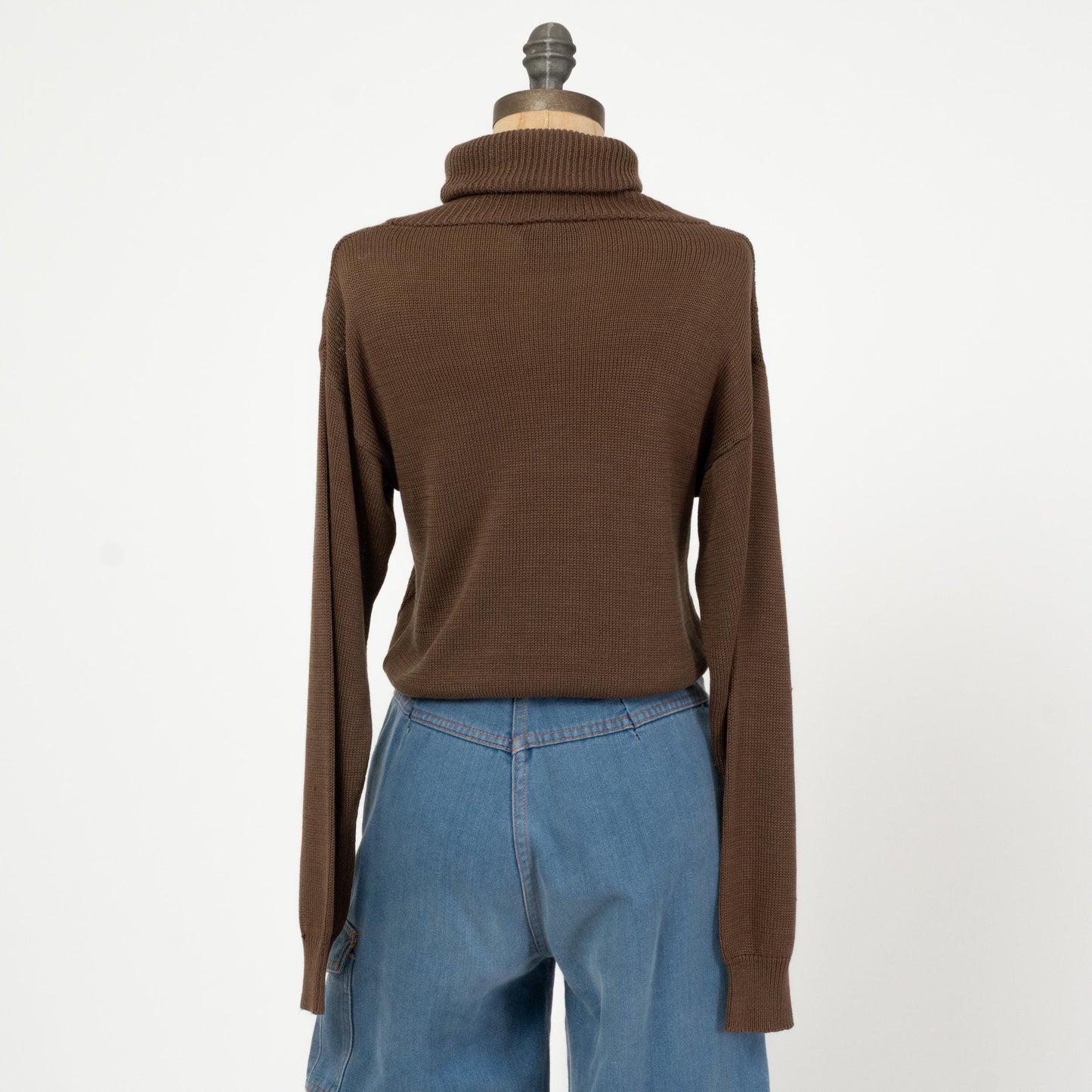 Vintage 80s Brown Cable Knit Turtleneck Sweater - Medium | Cropped Lightweight Pullover