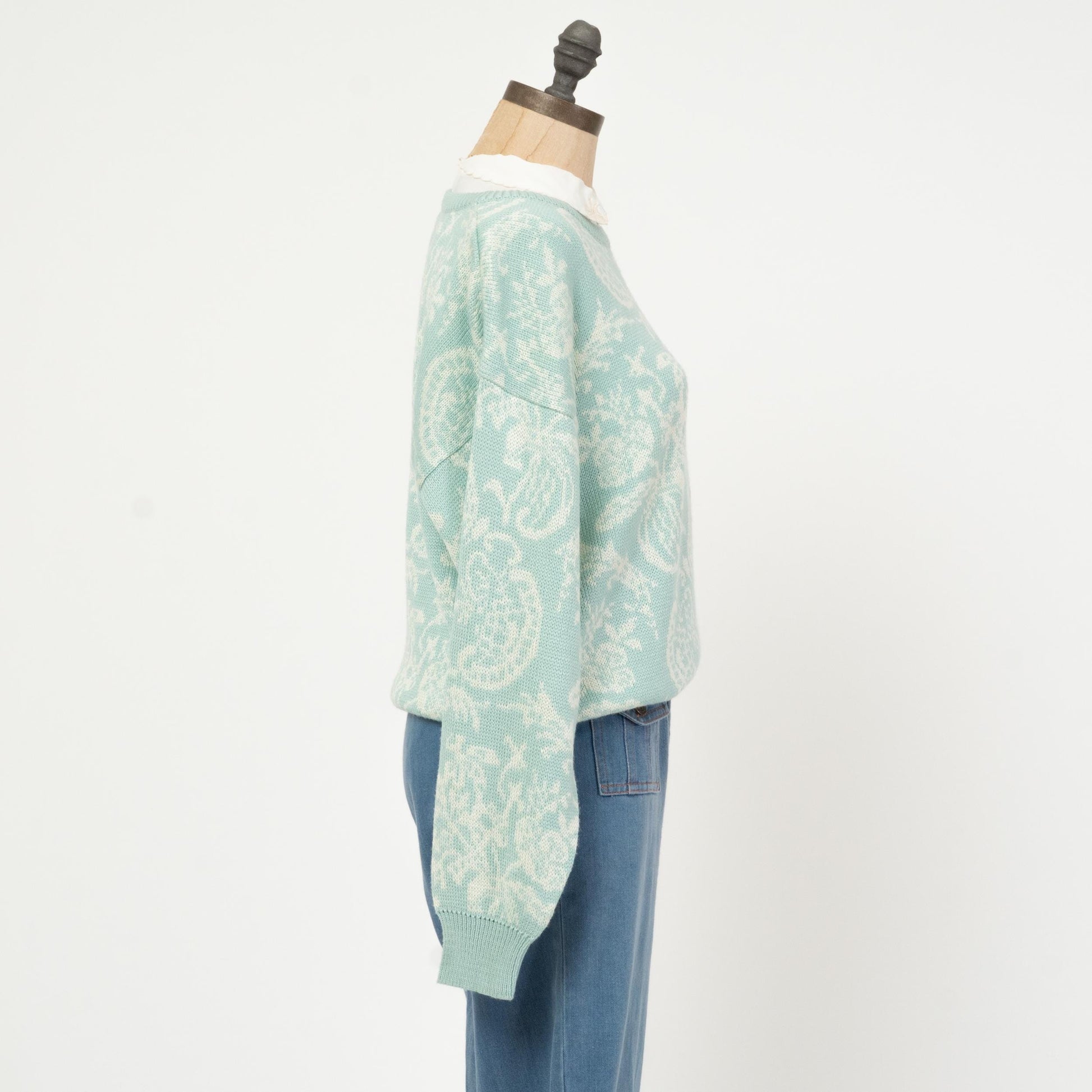 Vintage 80s Pastel Blue Floral Sweater - Large | Retro Cottagecore Grandma Sweater