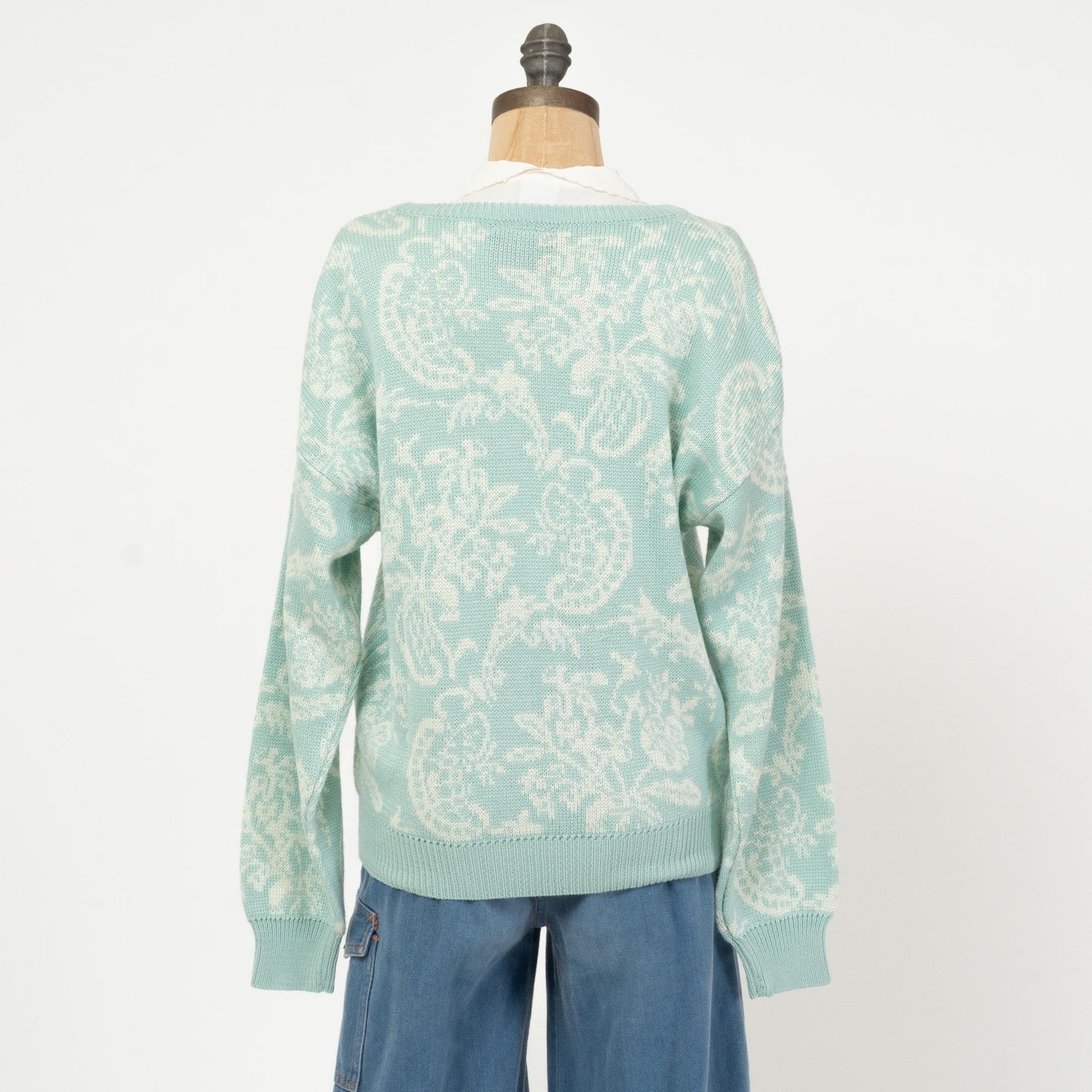 Vintage 80s Pastel Blue Floral Sweater - Large | Retro Cottagecore Grandma Sweater
