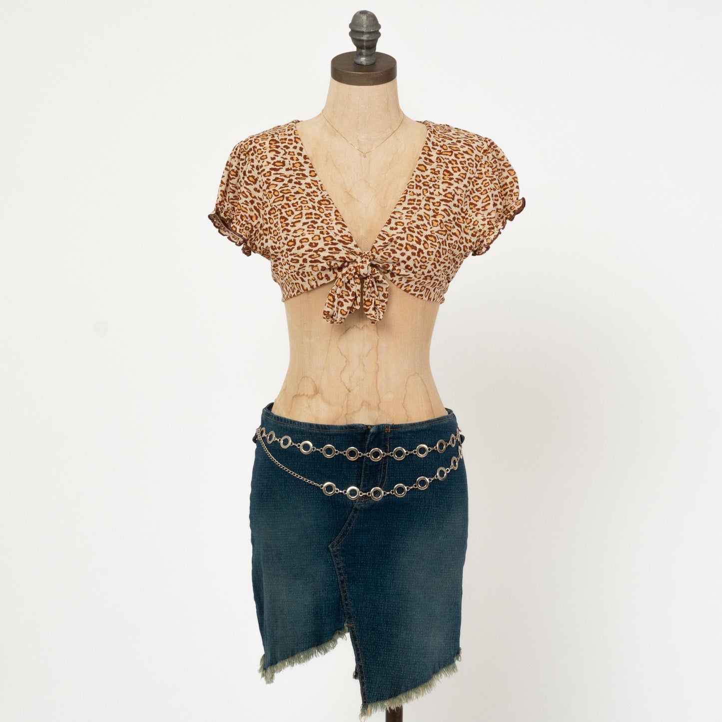 Vintage Y2K Cheetah Girls Crop Top - Extra Small | Animal Print Tie Front Shirt