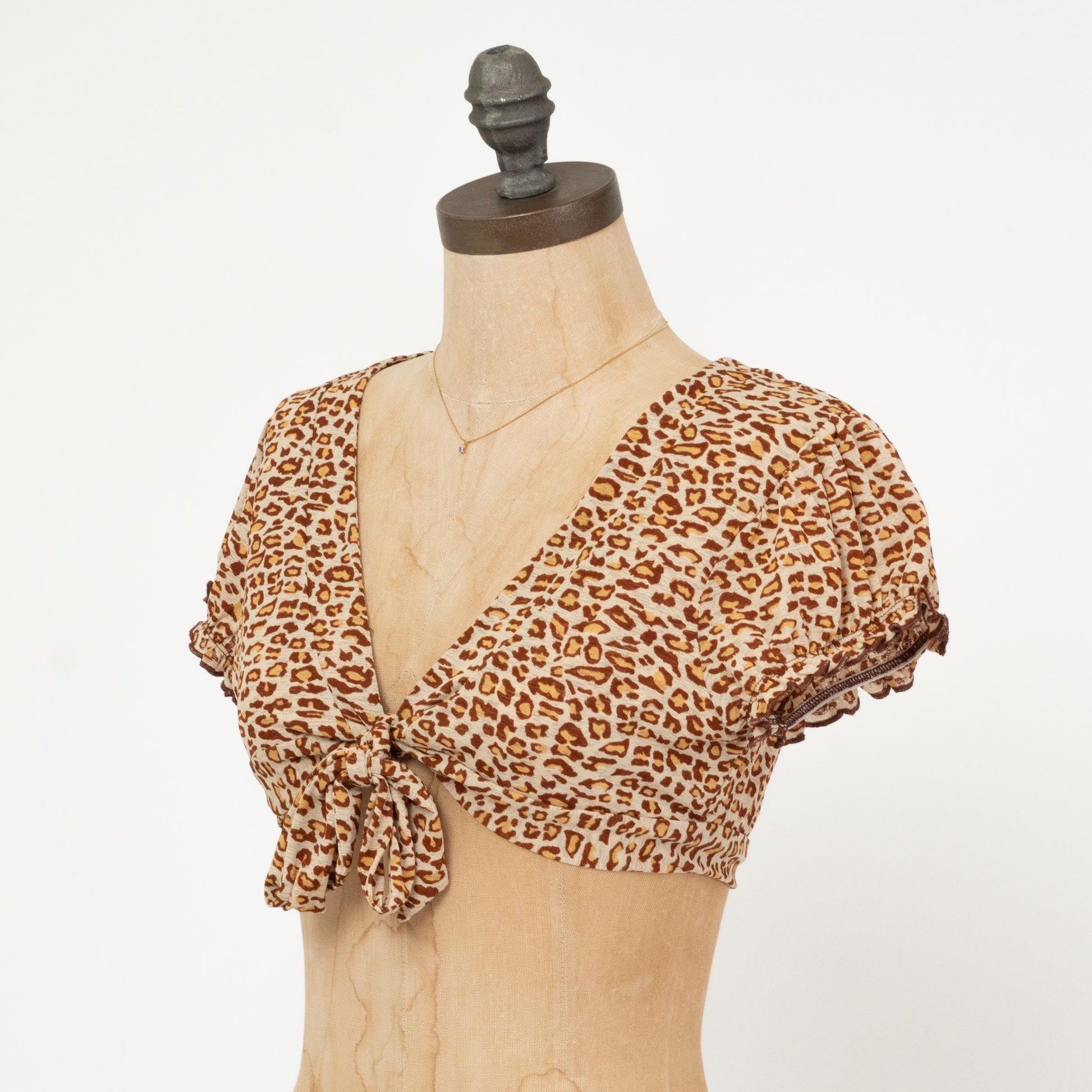 Vintage Y2K Cheetah Girls Crop Top - Extra Small | Animal Print Tie Front Shirt