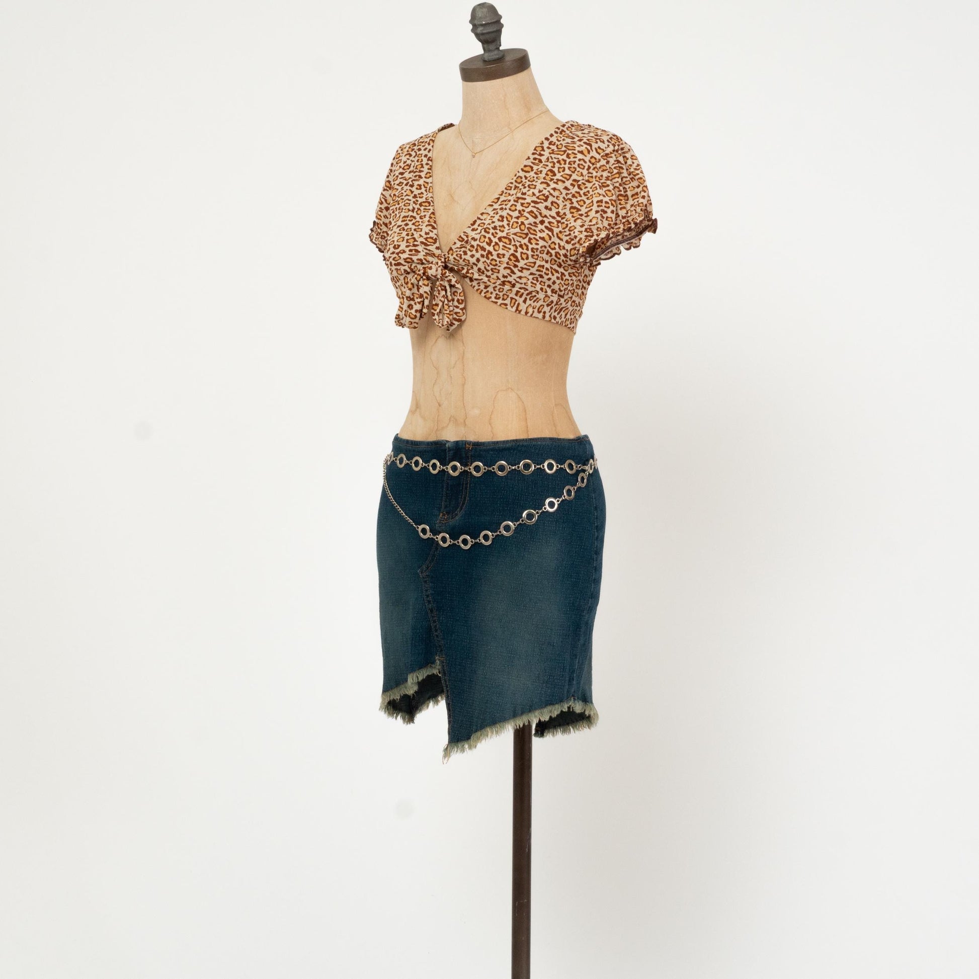Vintage Y2K Low Rise Asymmetrical Denim Mini Skirt - Small | Faded Dark Wash Blue Jean Miniskirt