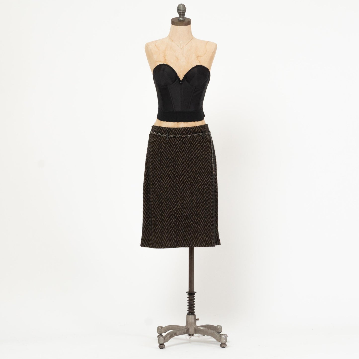 Vintage 90s Two Tone Chevron Knit Skirt - Medium| High Waisted Knee High Skirt