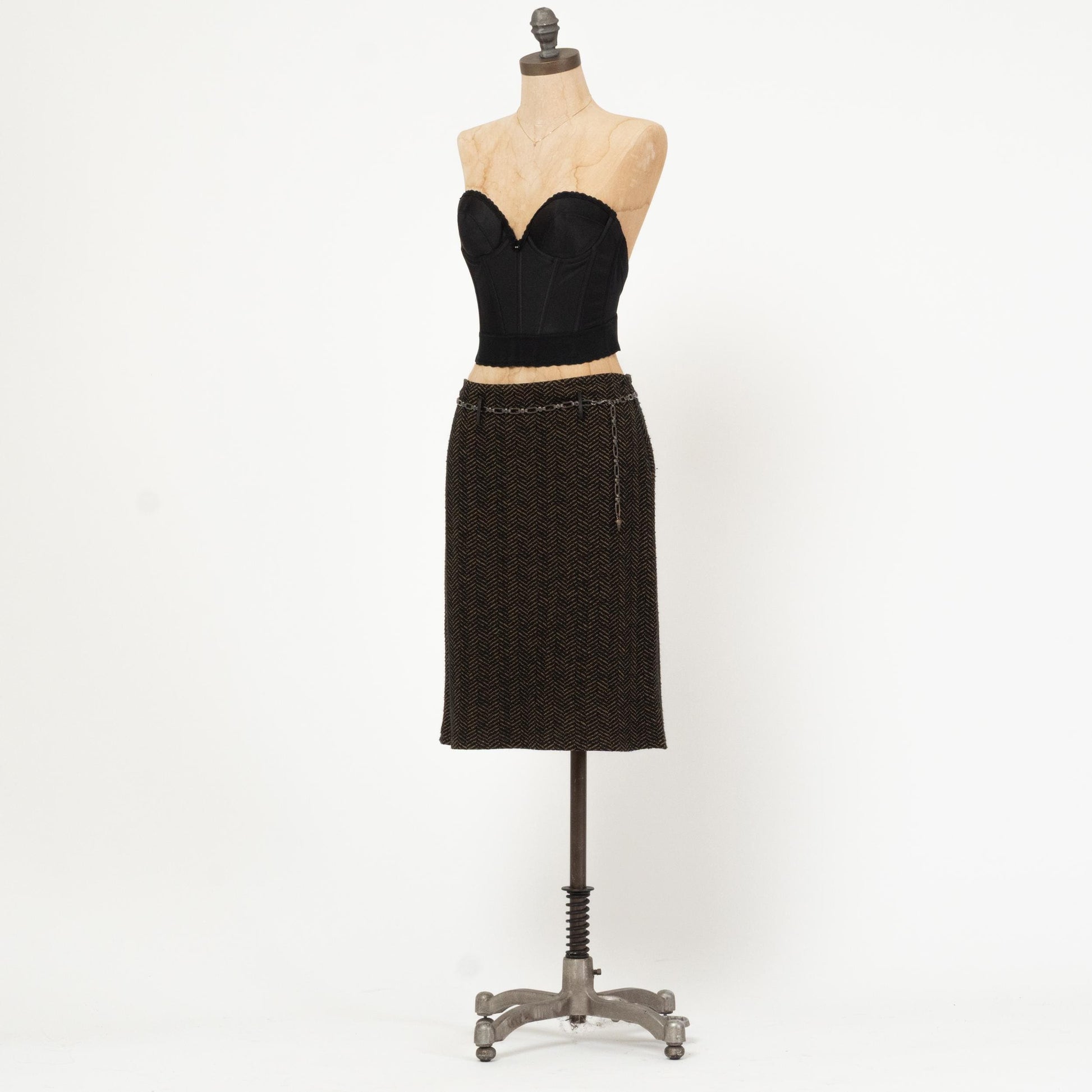 Vintage 90s Two Tone Chevron Knit Skirt - Medium| High Waisted Knee High Skirt