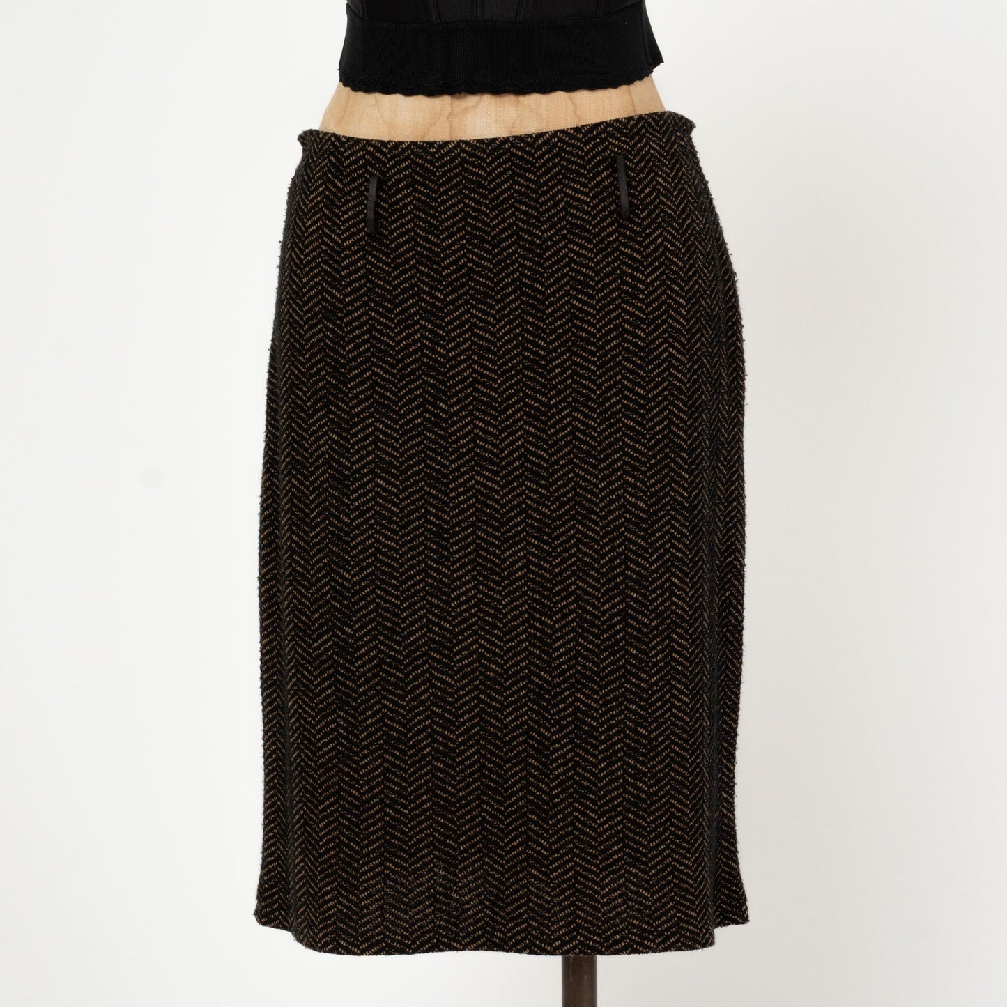 Vintage 90s Two Tone Chevron Knit Skirt - Medium| High Waisted Knee High Skirt