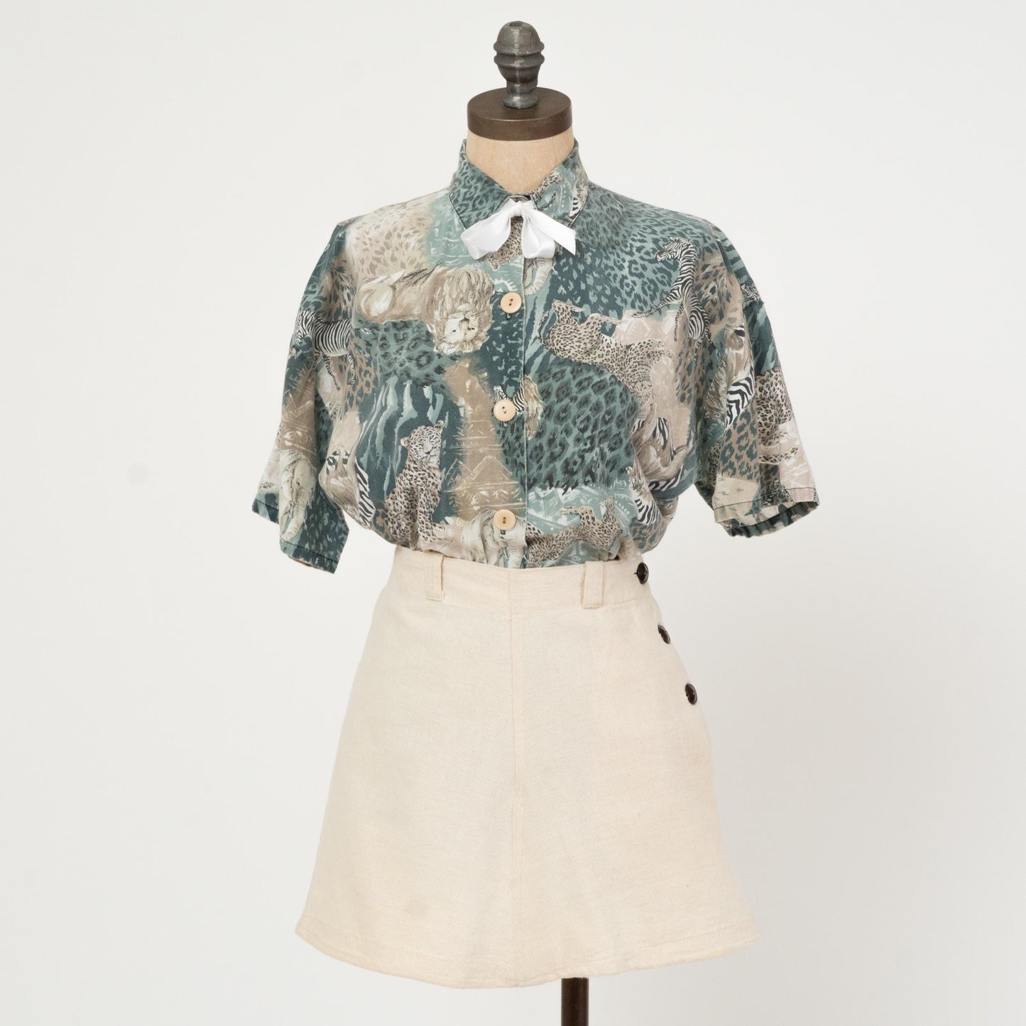 Vintage 90s African Animal Safari Print Shirt - Medium | All Over Print Short Sleeve Collared Top