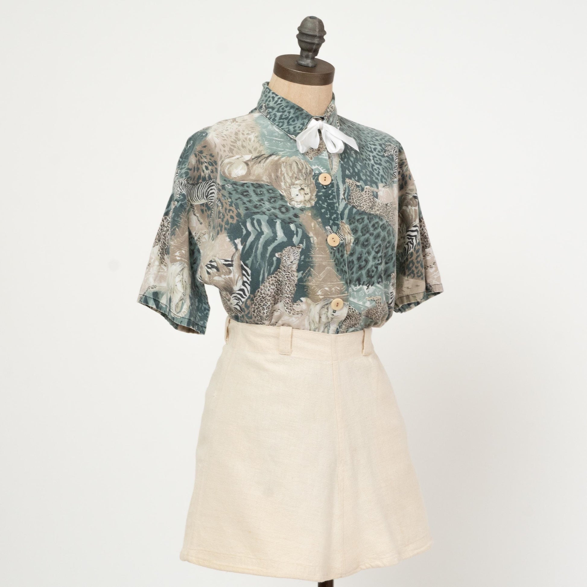 Vintage 90s African Animal Safari Print Shirt - Medium | All Over Print Short Sleeve Collared Top